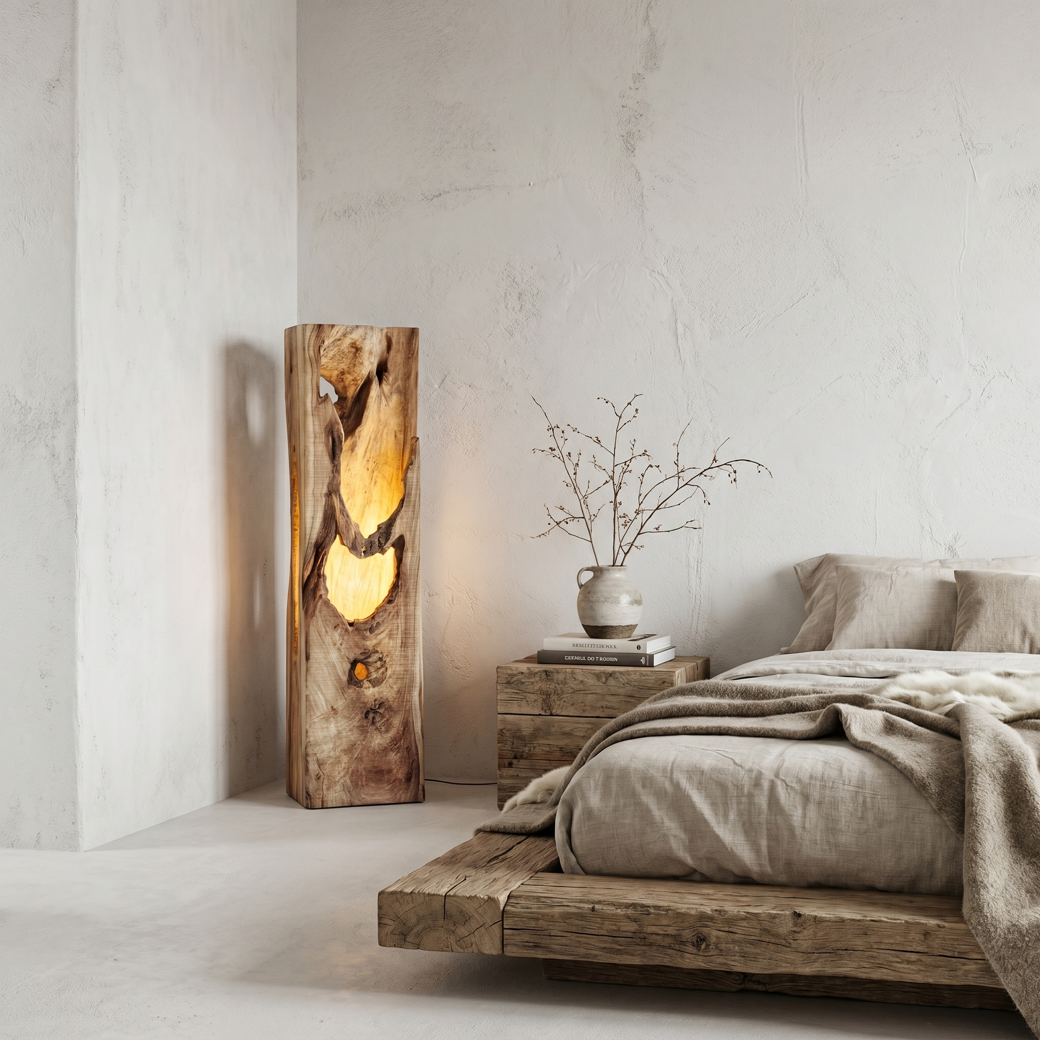 Rustic Tree Trunk Floor Lamp With Natural Hollow Wood Design For Living Room And Bedroom