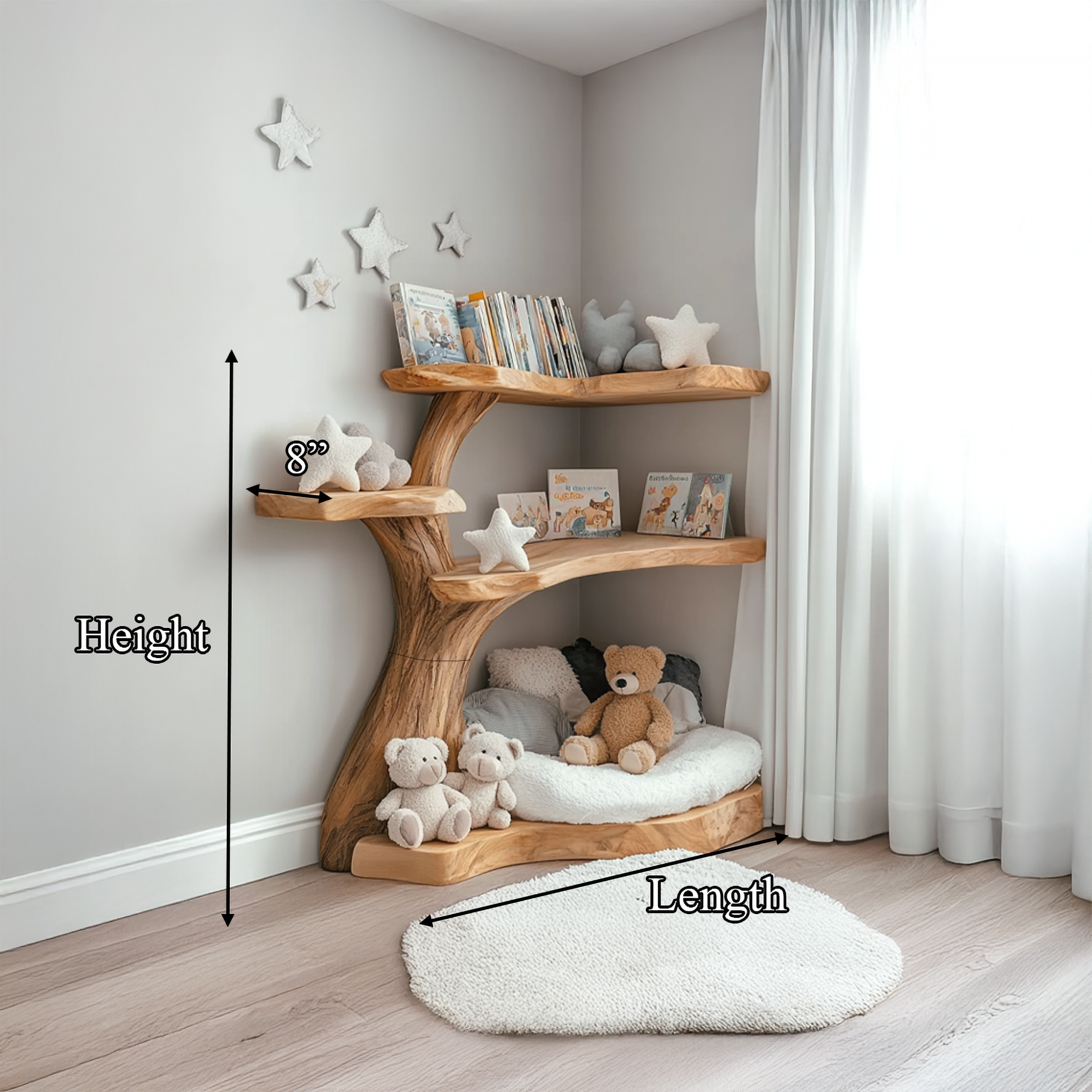 Rustic Corner Tree Bookshelf Kids Room Nursery