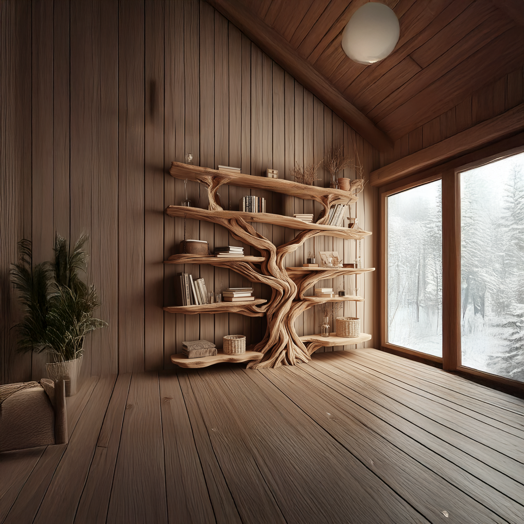 Rustic Tree Bookshelf Entryway Living Room