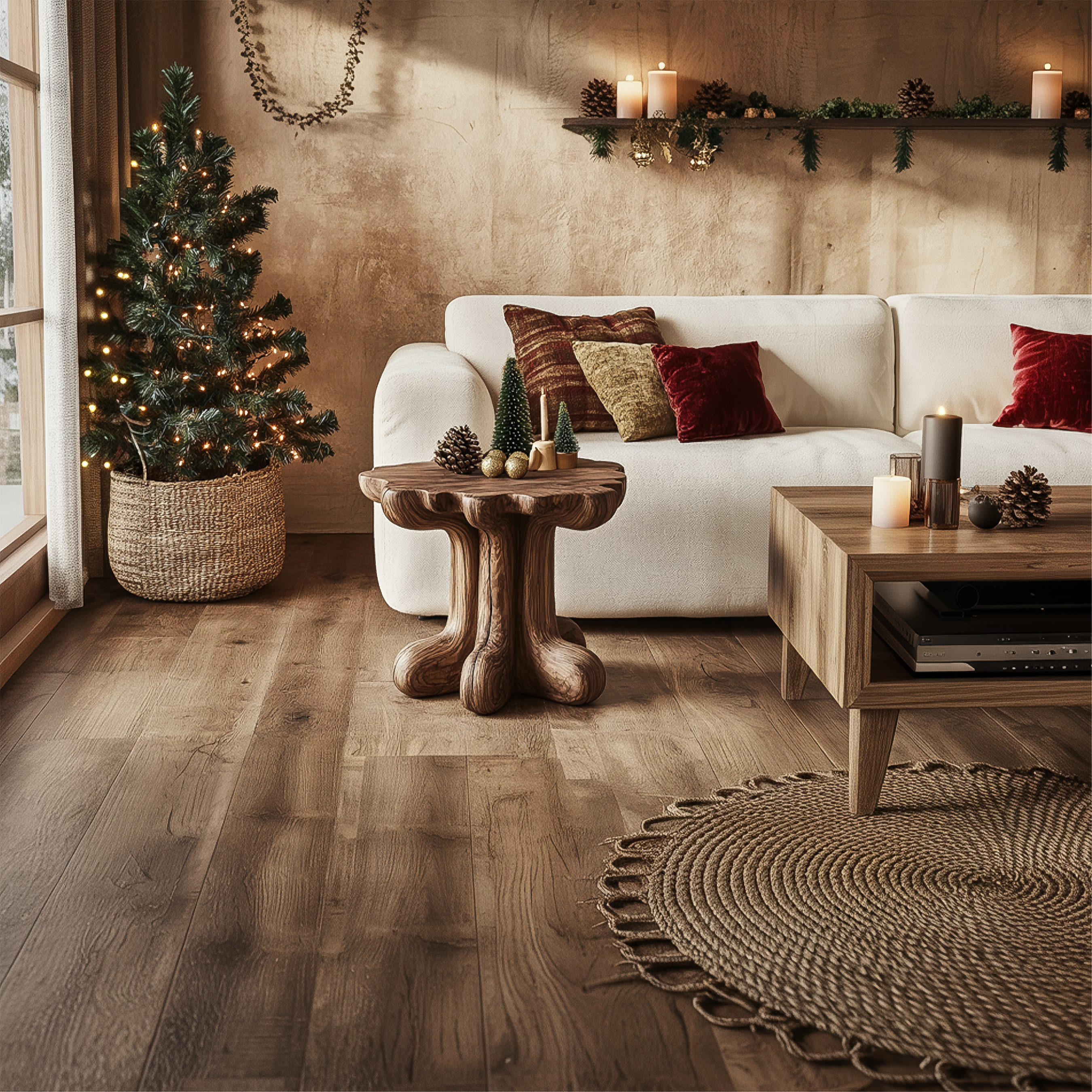 Rustic End Table Christmas Natural Living Room Display