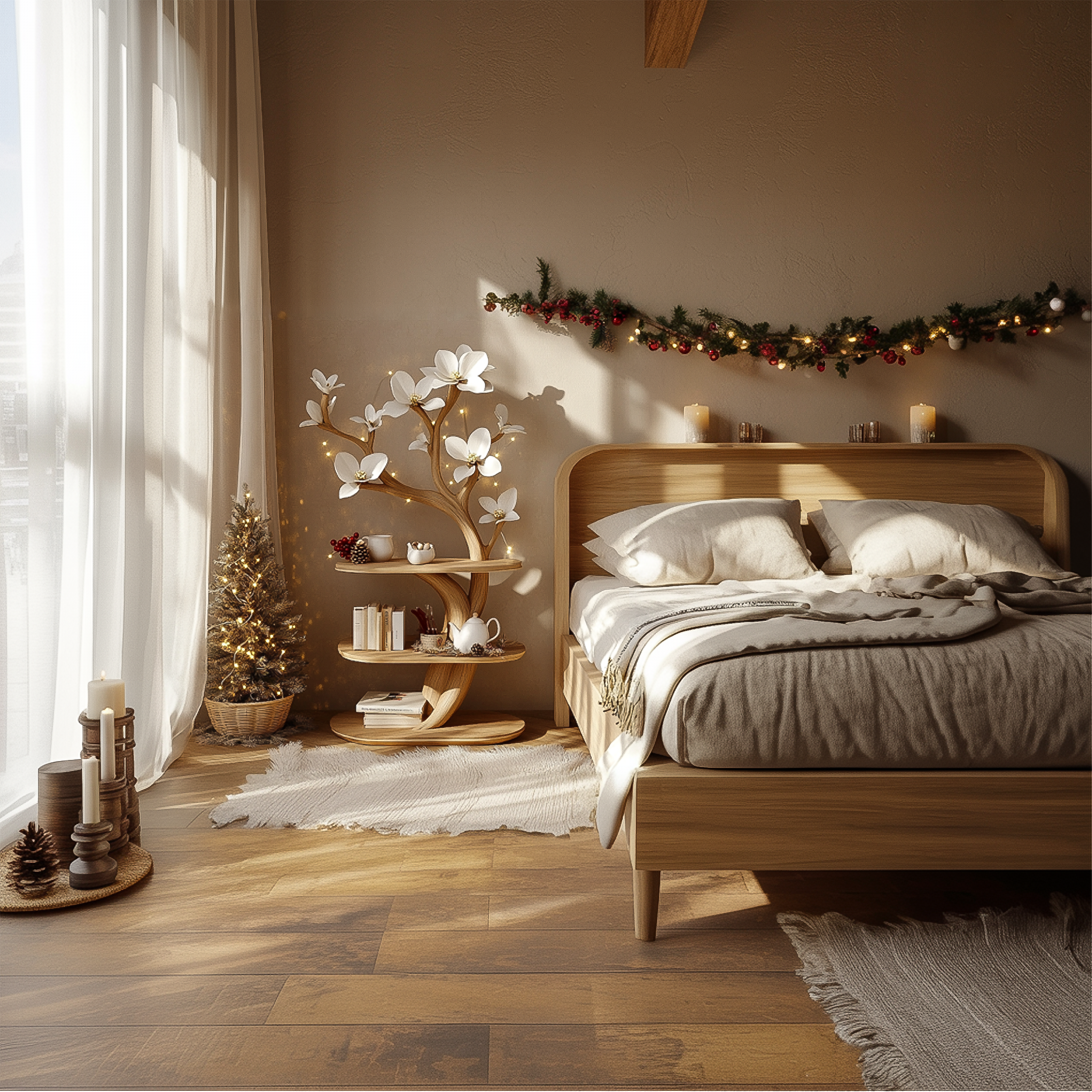 Mid Century Rustic Tree Nightstand Christmas Bedroom Decor