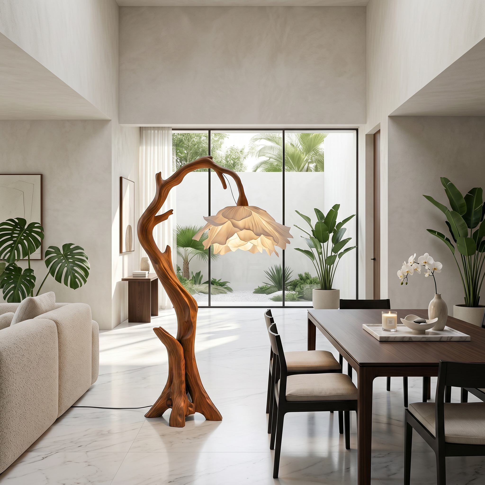Nature Inspired Flower Floor Lamp With Solid Wood Base For Living Room And Bedroom