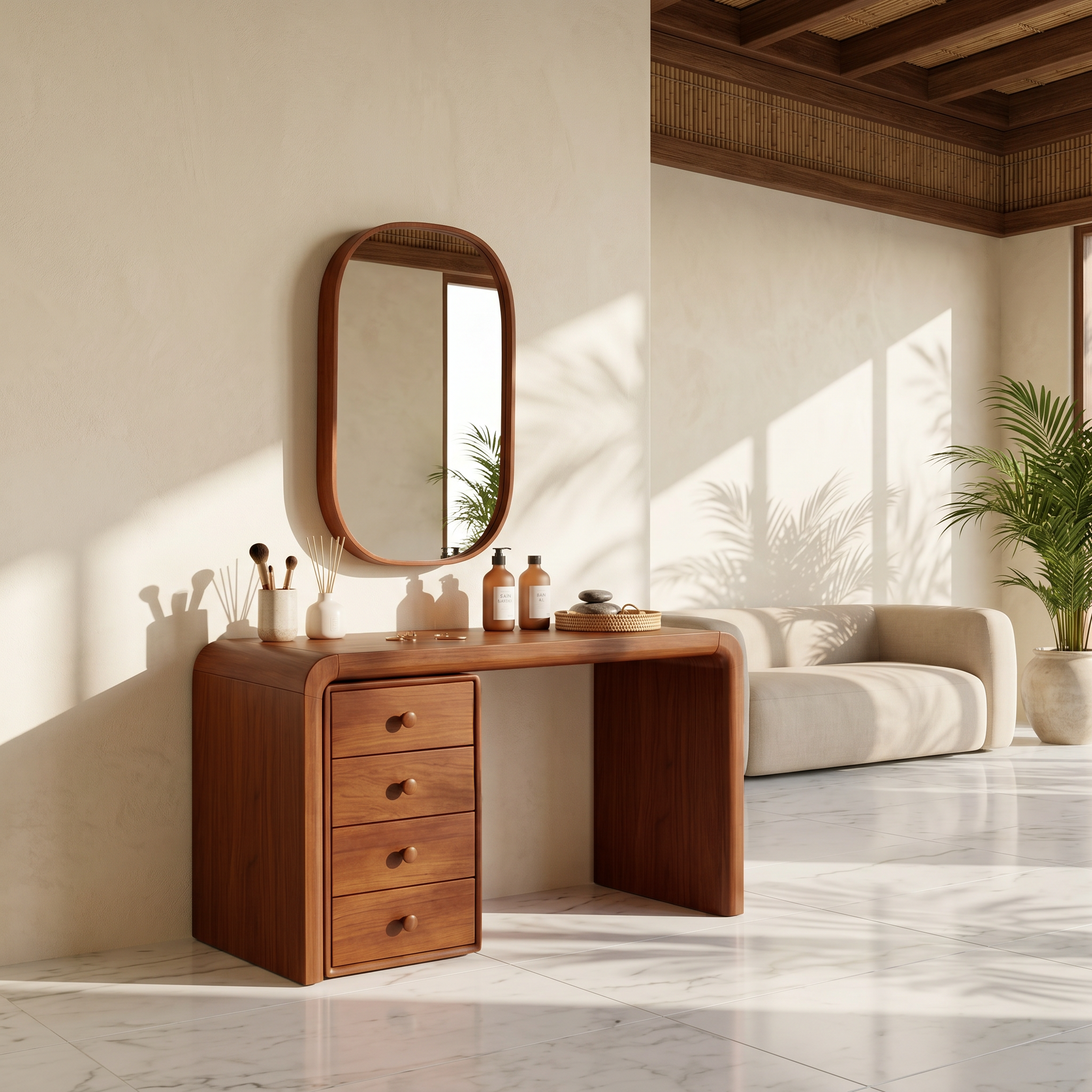 Mid Century Makeup Vanity With Drawer Storage For Bedroom