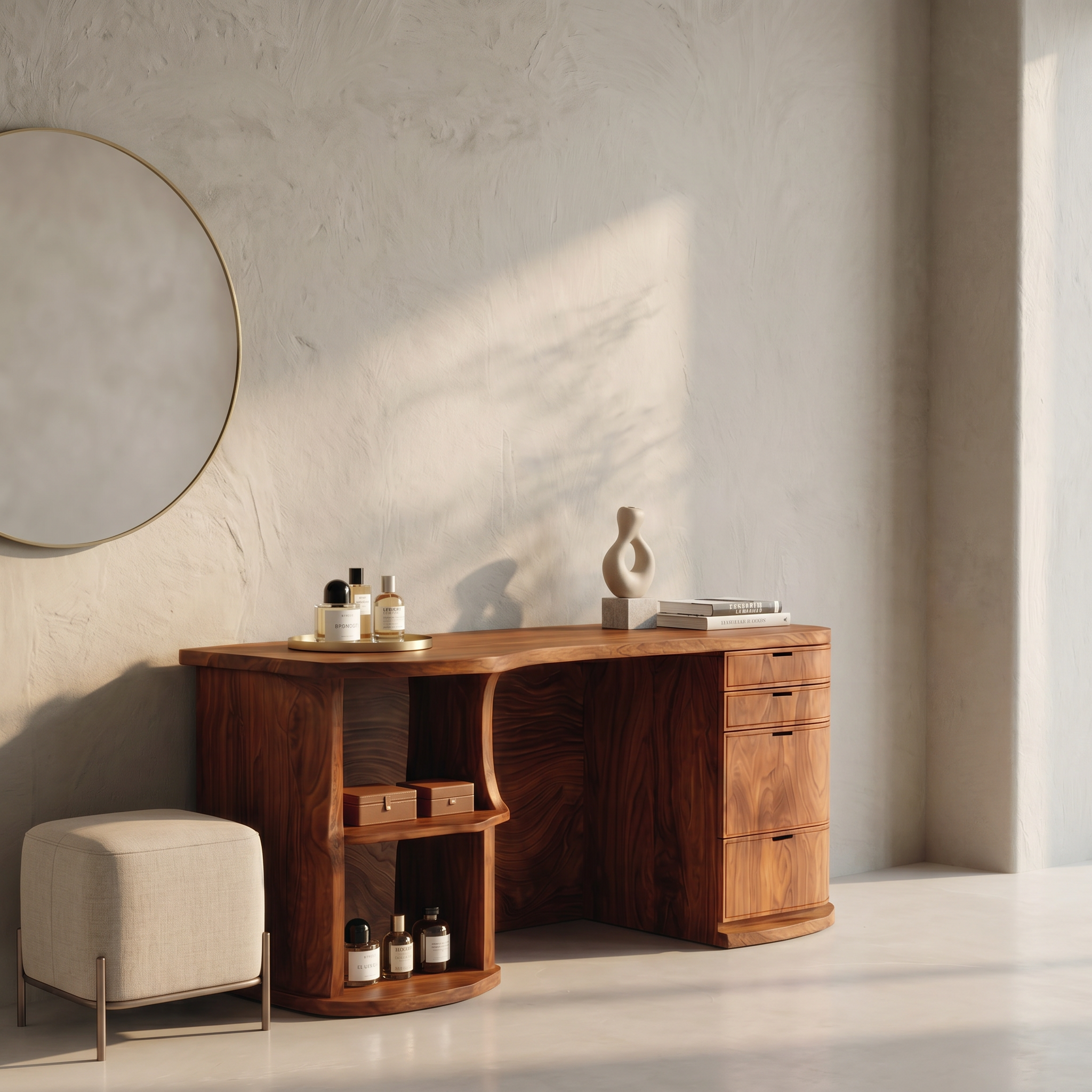 Rustic Vanity Desk With Built In Storage Cabinet For Bedroom