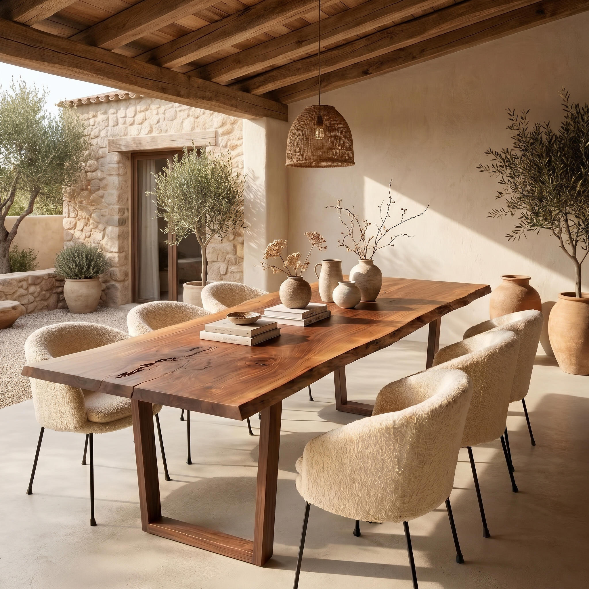 Modern Walnut Dining Table With Minimalist U Shape Base For Dining Room