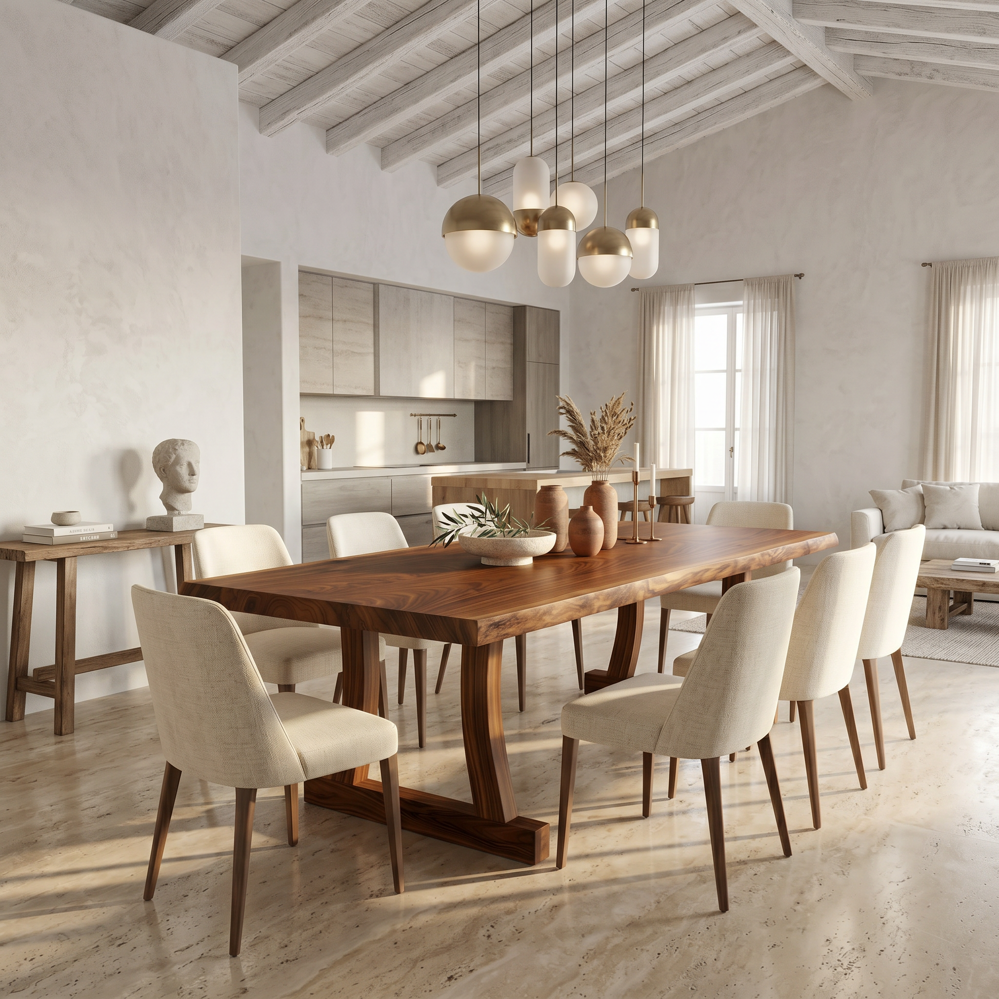 Contemporary Solid Wood Dining Table With Rounded Edge Design For Dining Room