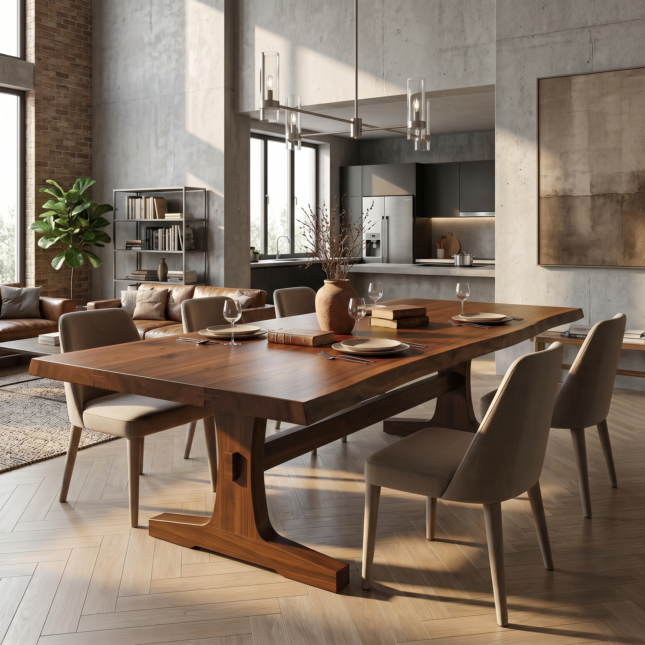 Organic Live Edge Dining Table With Waterfall Wood Base For Dining Room