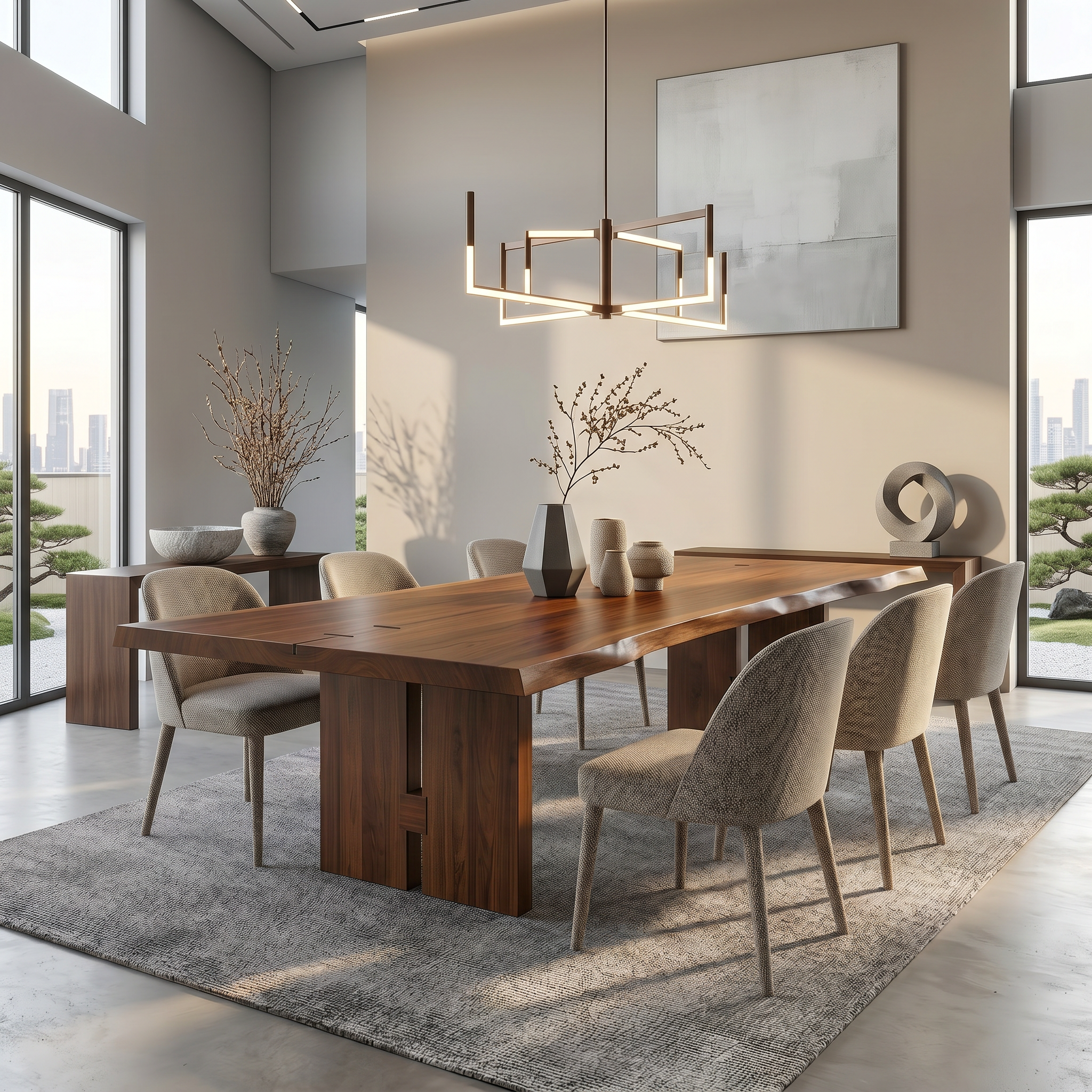 Sculptural Dining Table With Chunky Pedestal Base For Dining Room