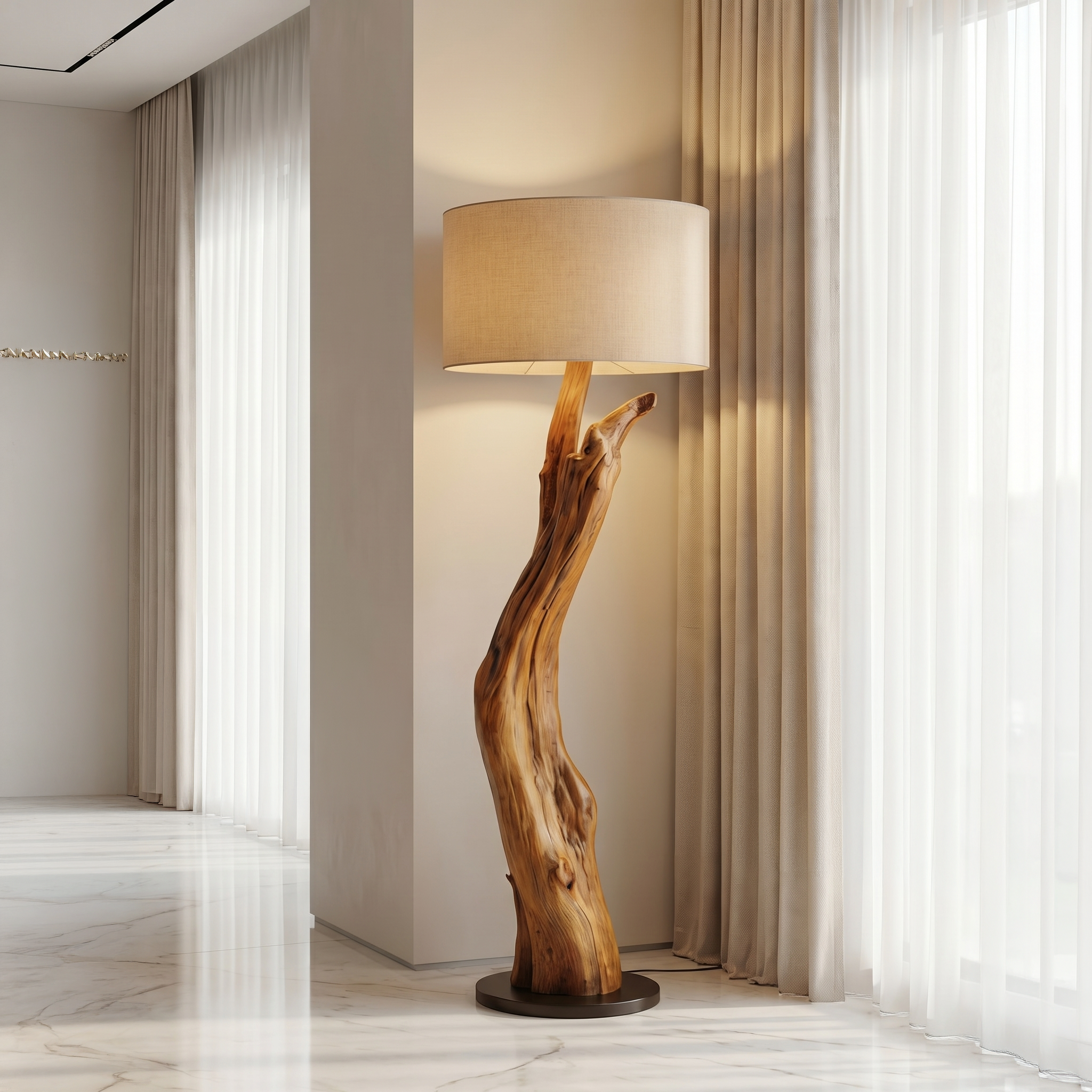 Modern Organic Wood Floor Lamp For Bedroom And Corner
