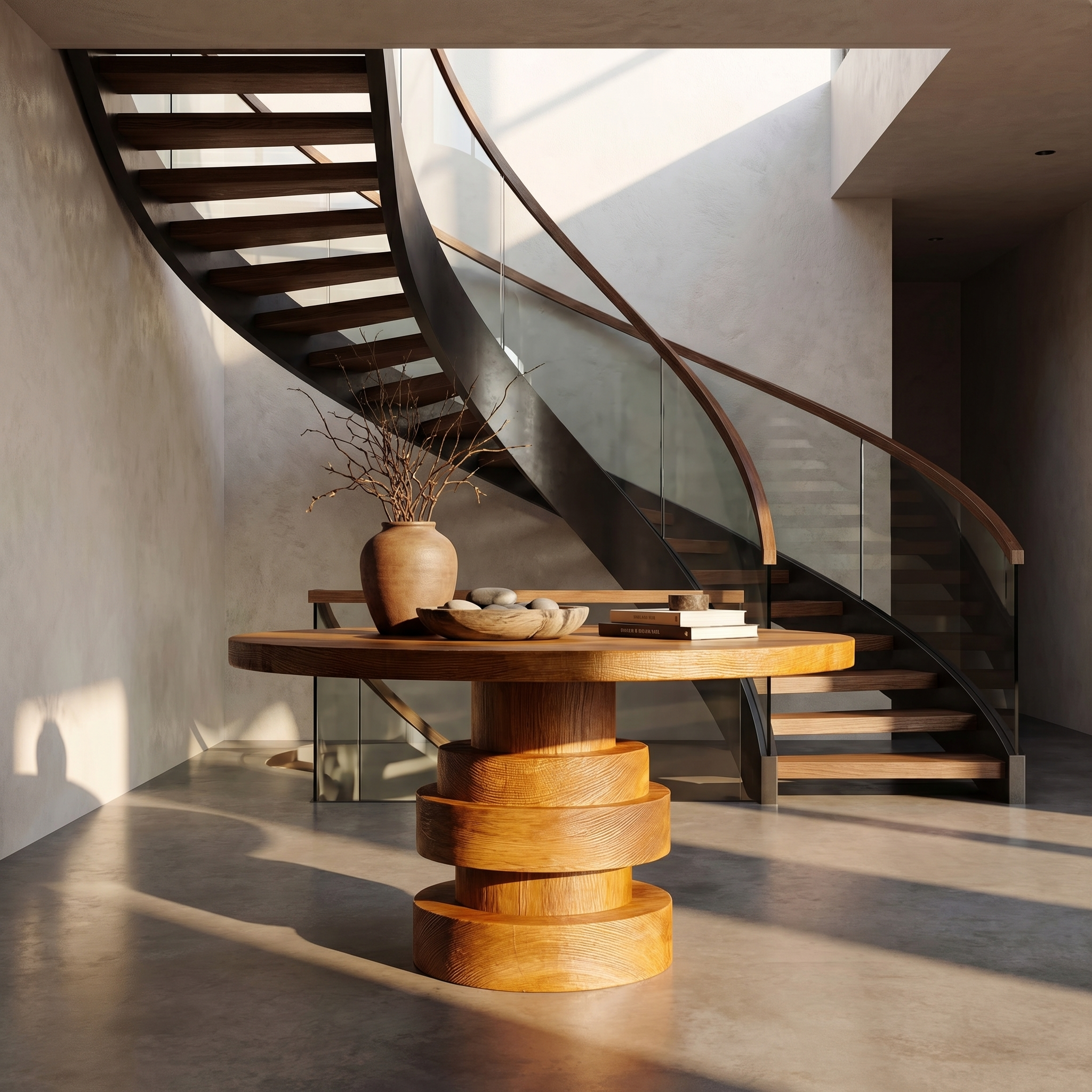 Modern Luxury Stacked Base Round Entryway Table For Entryway And Lobby