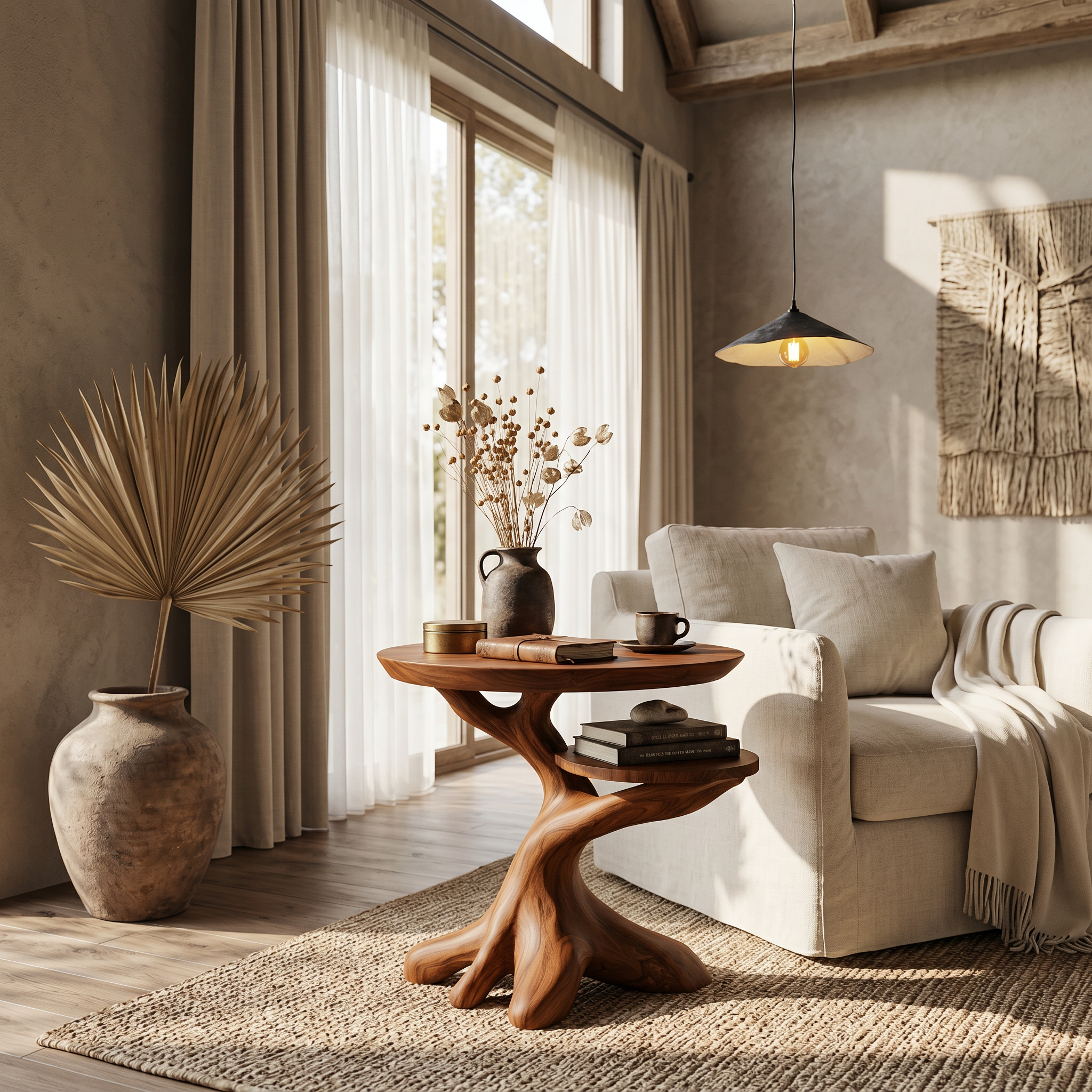 Modern Side Table With Organic Tree Root Silhouette For Living Room And Bedroom