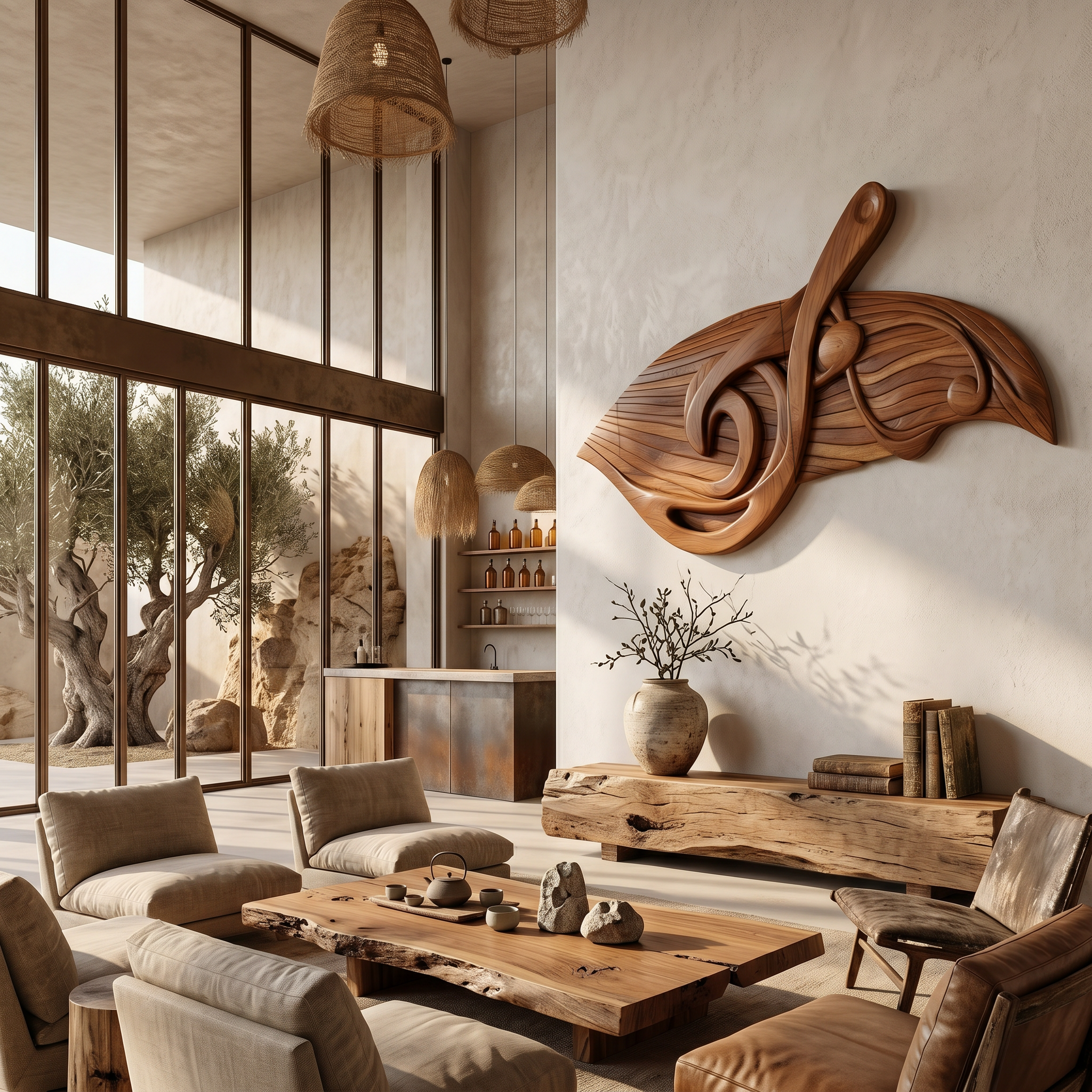Organic Music Note Wall Art With Guitar Motif For Living Room