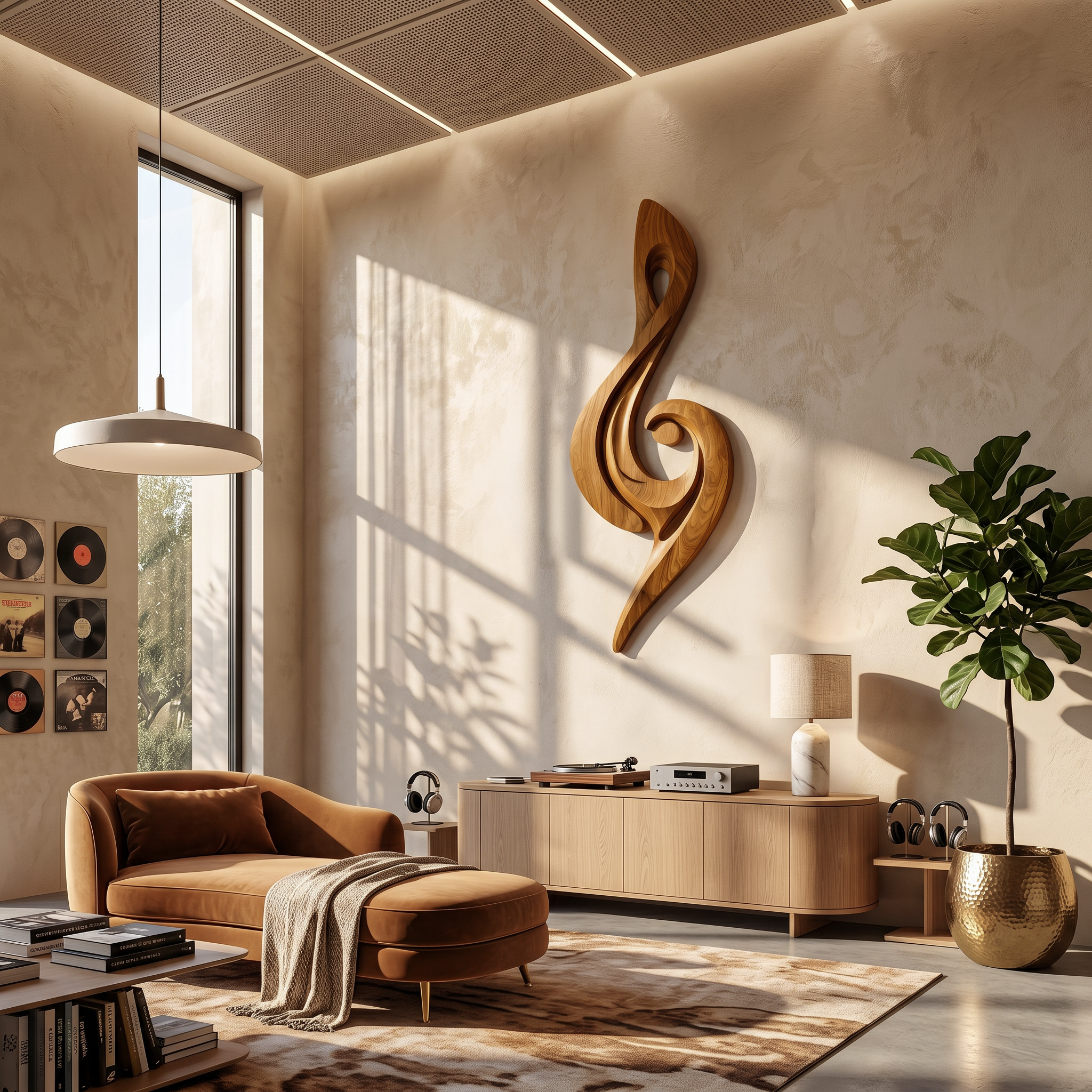 Sculptural Treble Clef Wooden Wall Decor For Living Room