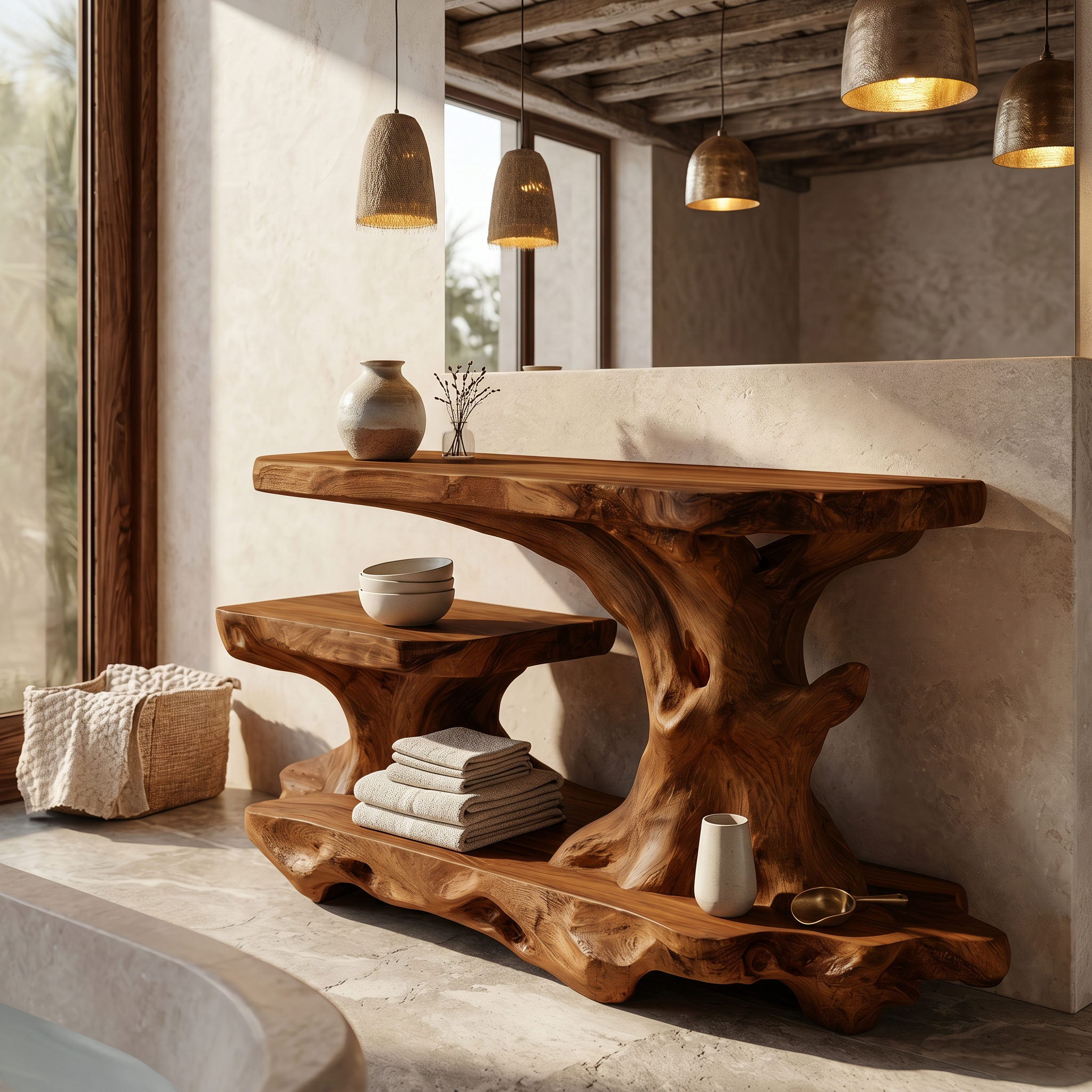 Artistic Tree Shelf With Multi Level Bathroom Storage