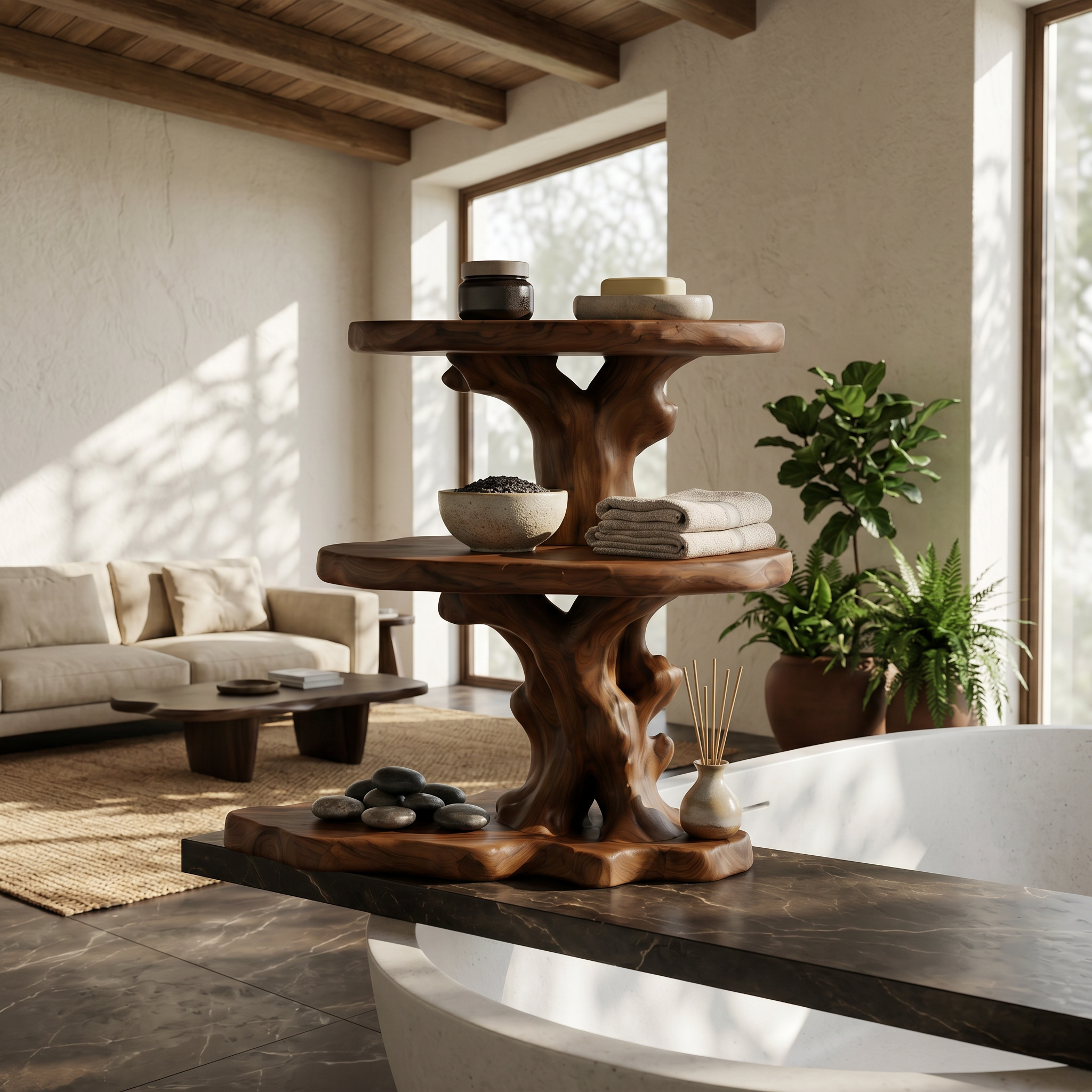 Farmhouse Bathroom Shelf With Tiered Display Storage For Bathroom