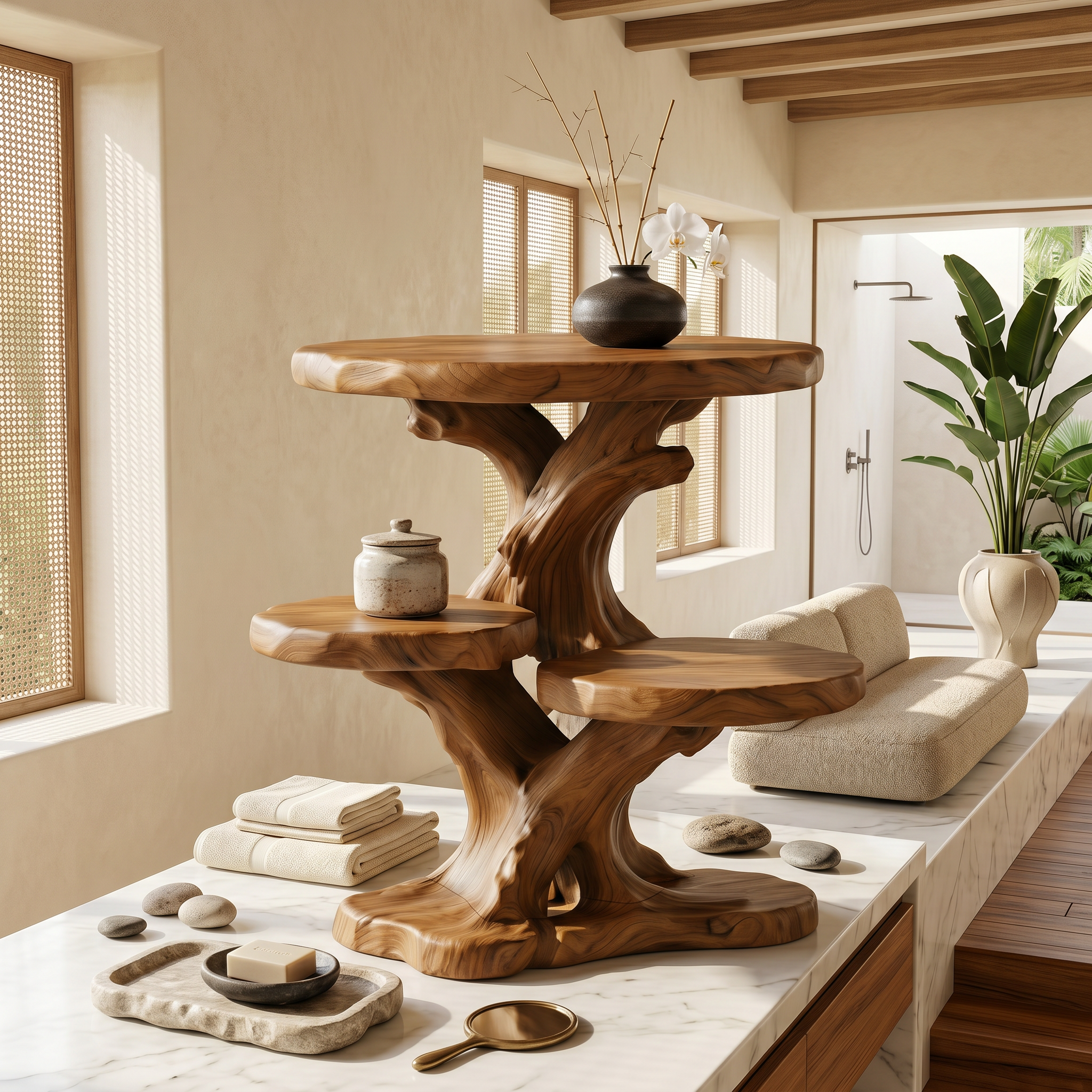 Contemporary Bathroom Counter Shelf With Architectural Design For Bathroom