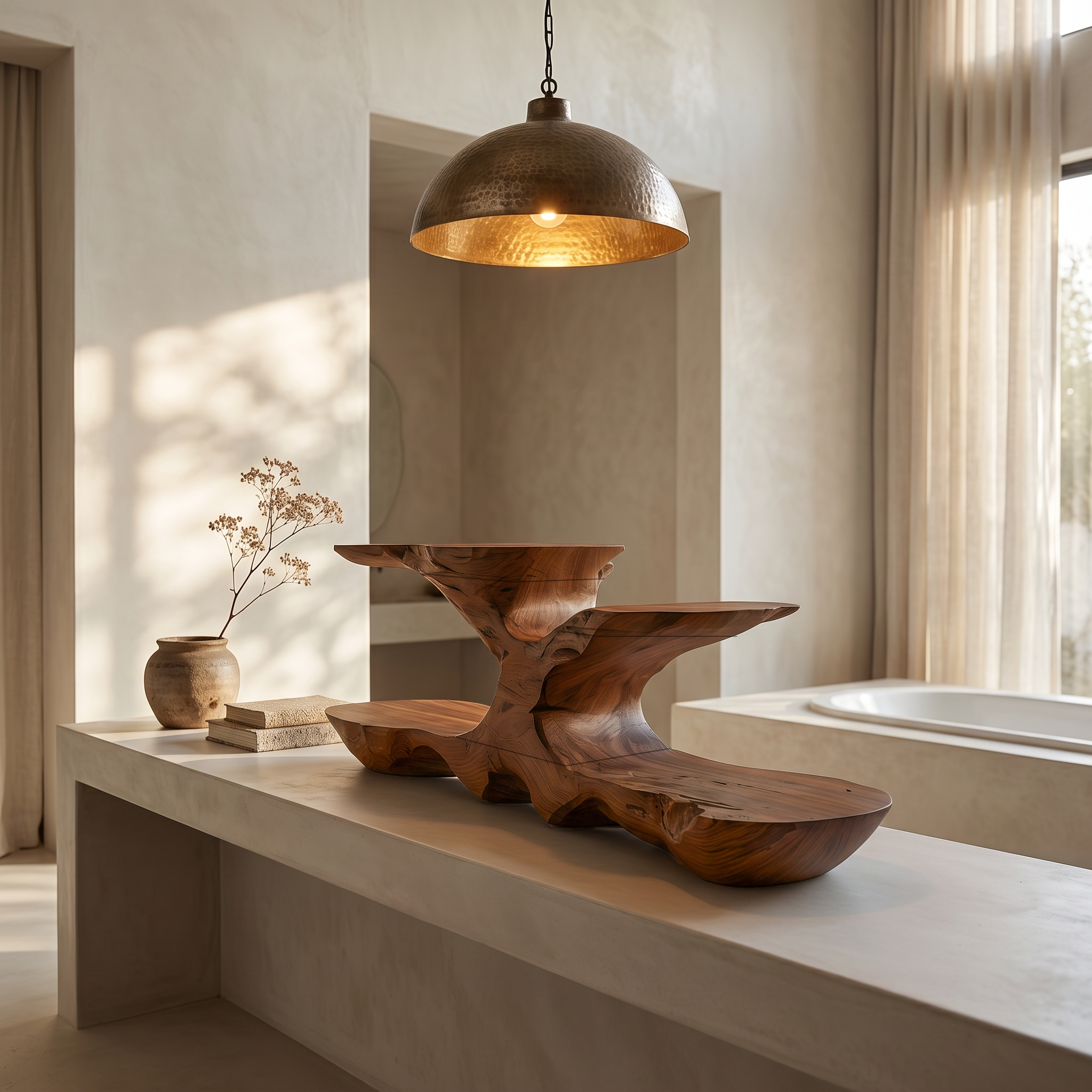 Organic Bathroom Counter Organizer With Sculptural Tiered Shelves