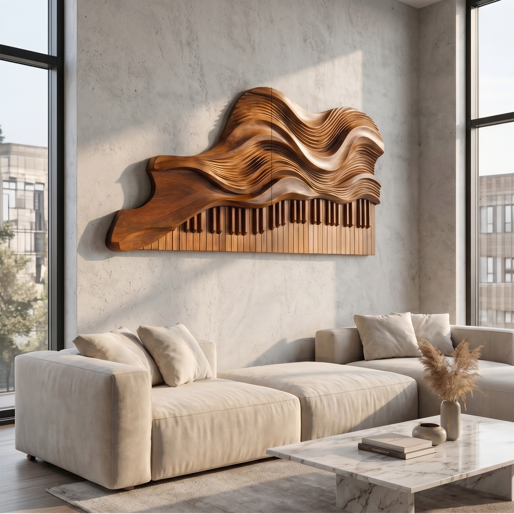 Abstract Piano Wave Wooden Wall Sculpture For Living Room