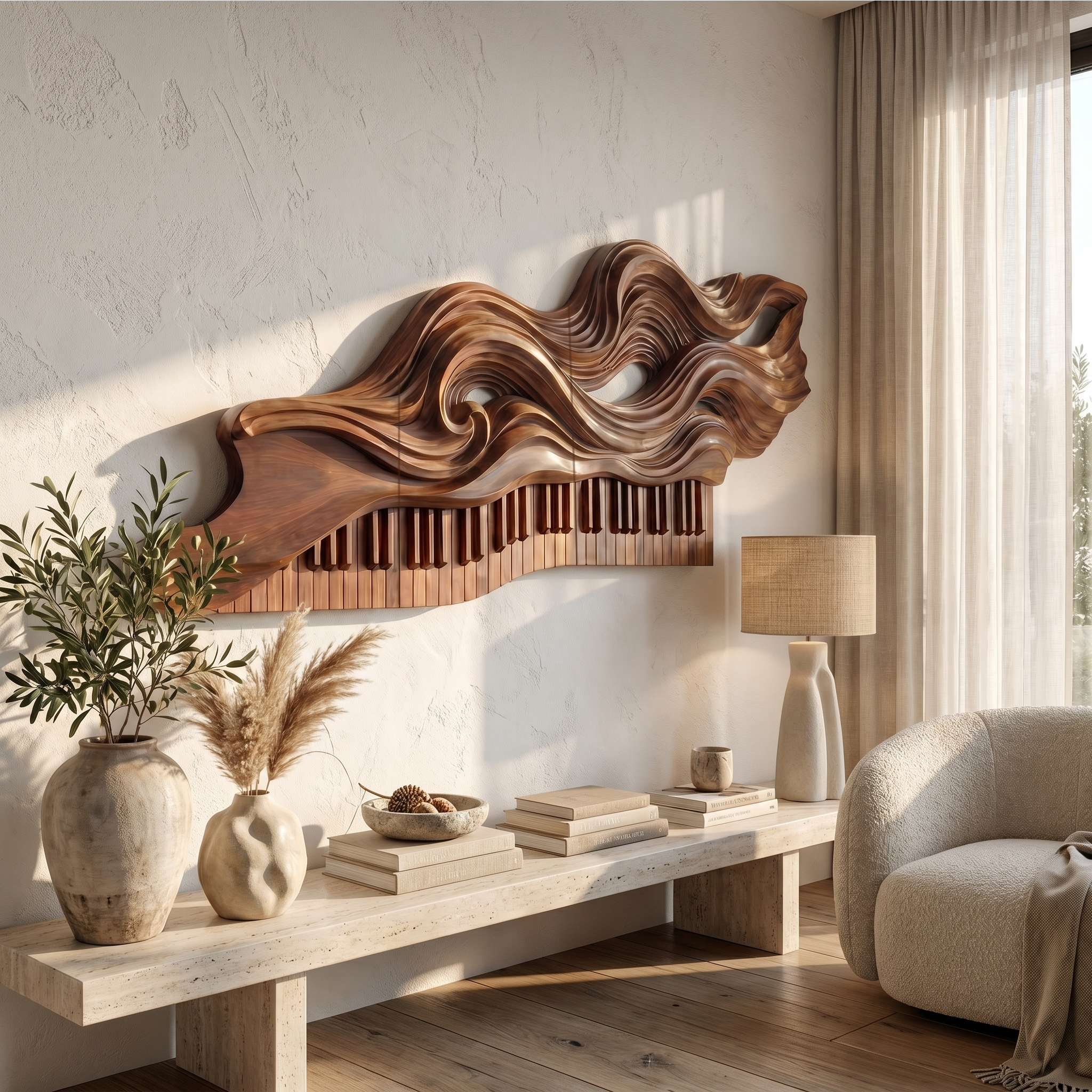 Organic Flowing Piano Melody Wooden Wall Art For Living Room