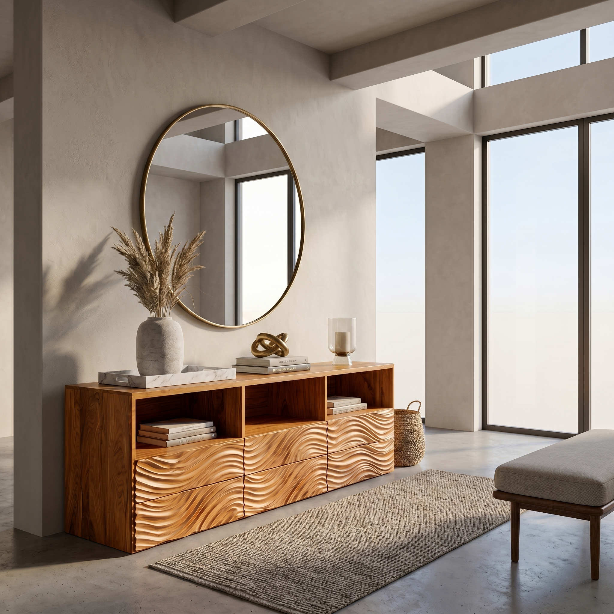 Sculptural Sideboard With Organic Relief Pattern For Living Room