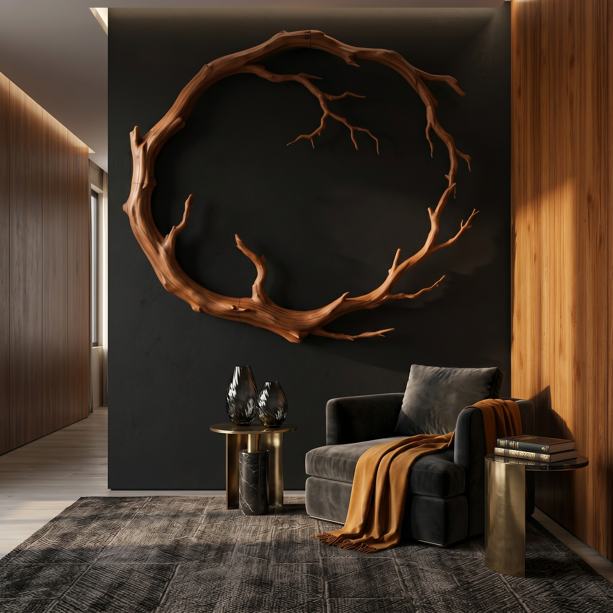 Organic Modern Wall Decor Sculptural Tree Branch Circle For Living Room