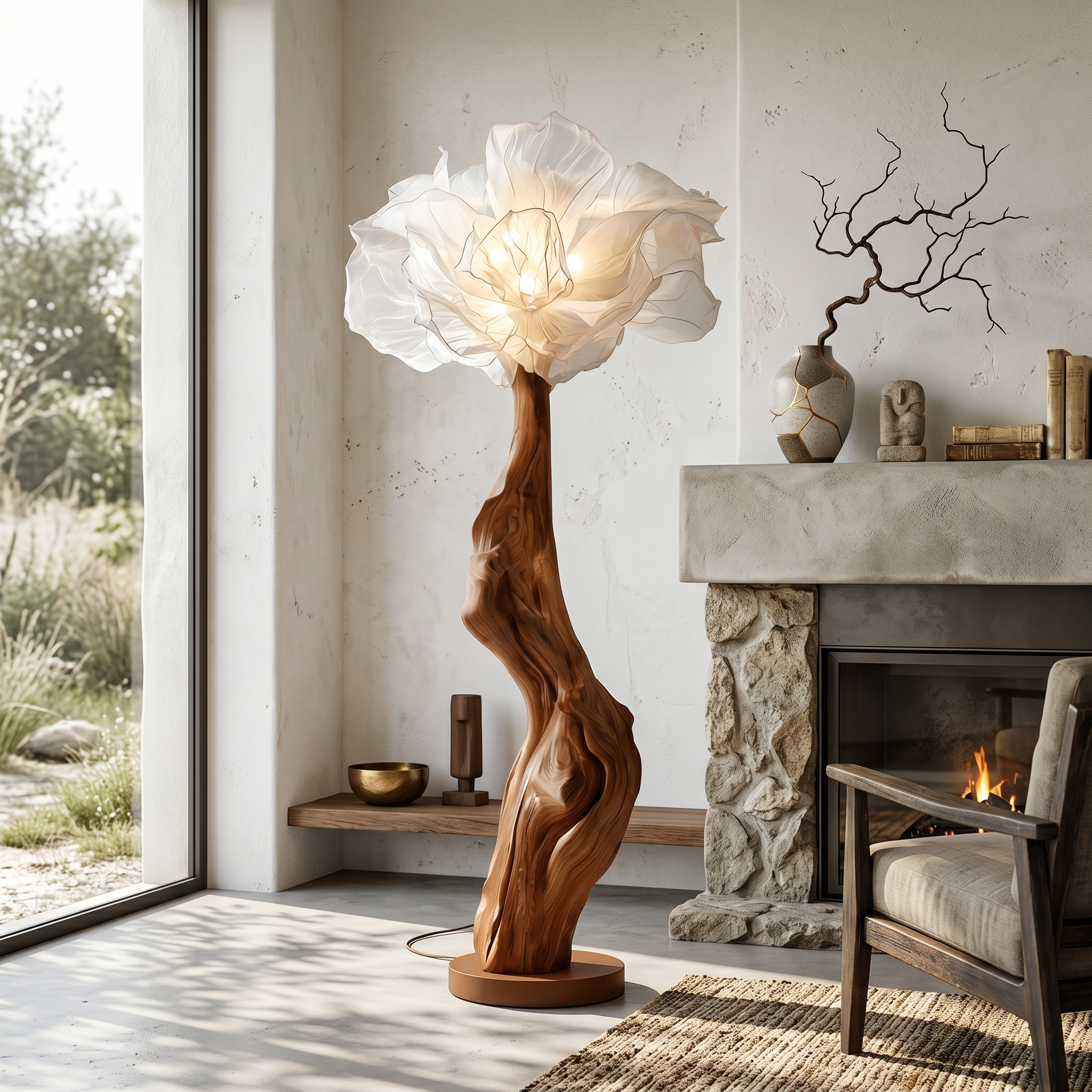 Nature Inspired Standing Lamp Artistic Flower Display For Living Room