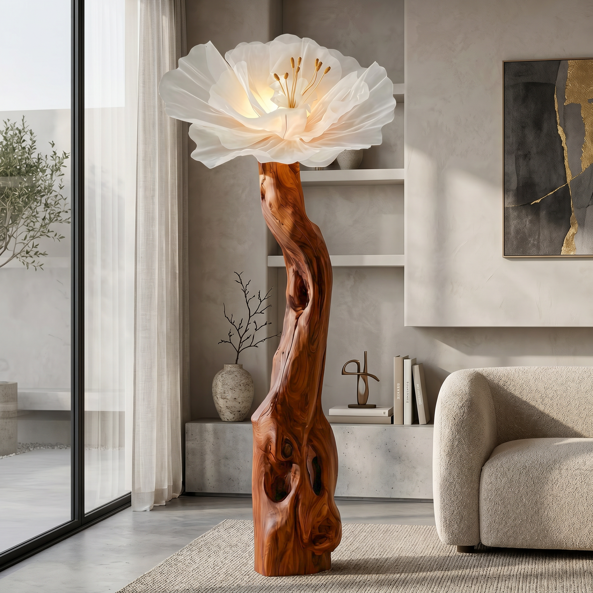 Organic Modern Floor Lamp Handcrafted Flower Sculpture For Living Room
