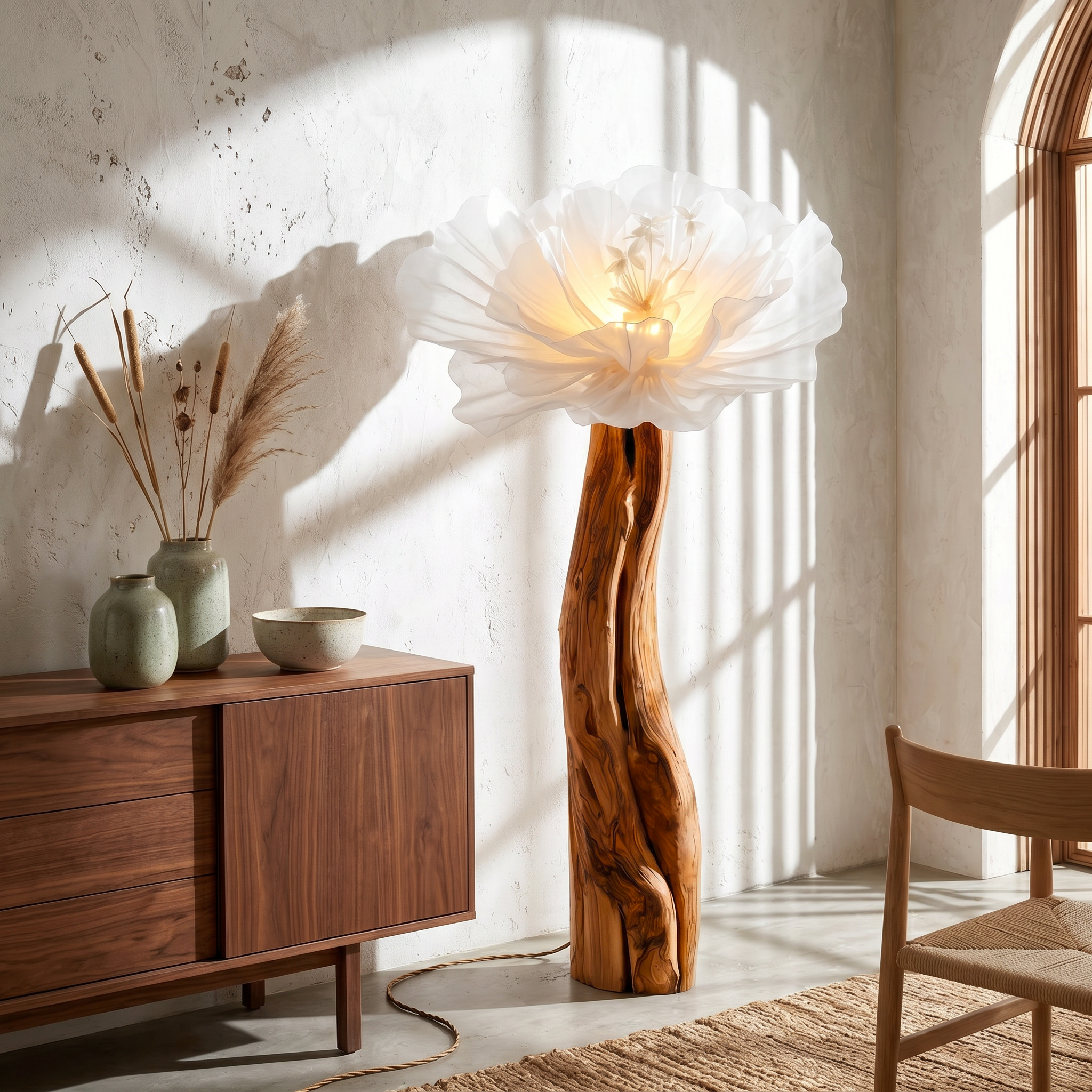 Statement Floor Lamp Nature Inspired Flower Sculpture For Living Room