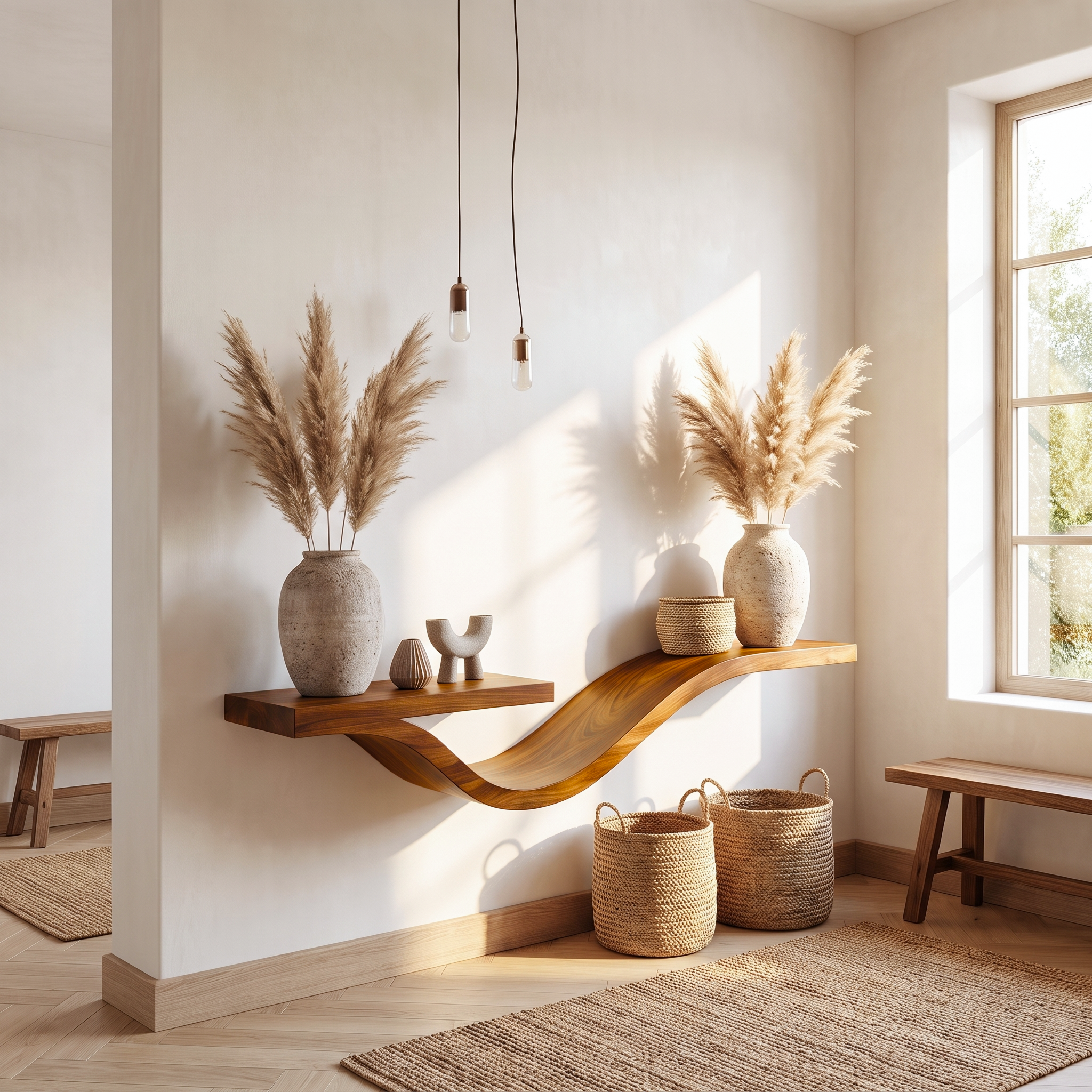 Rustic Wavy Floating Shelf Live Edge Decorative For Living Room