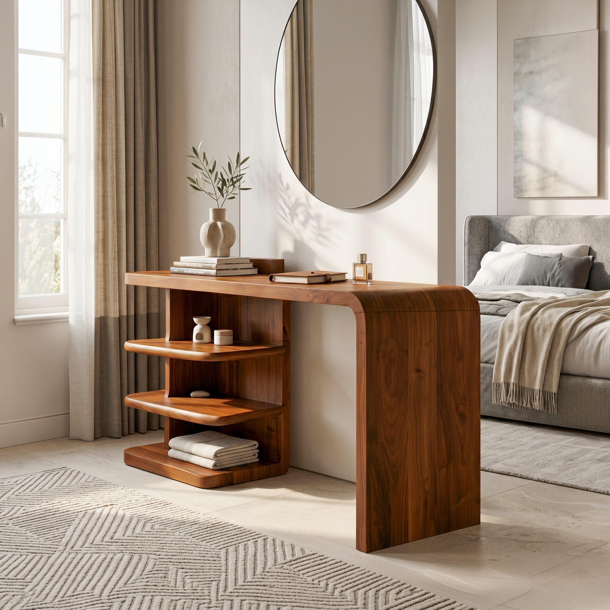 Modern Dressing Table With Integrated Side Storage For Bedroom