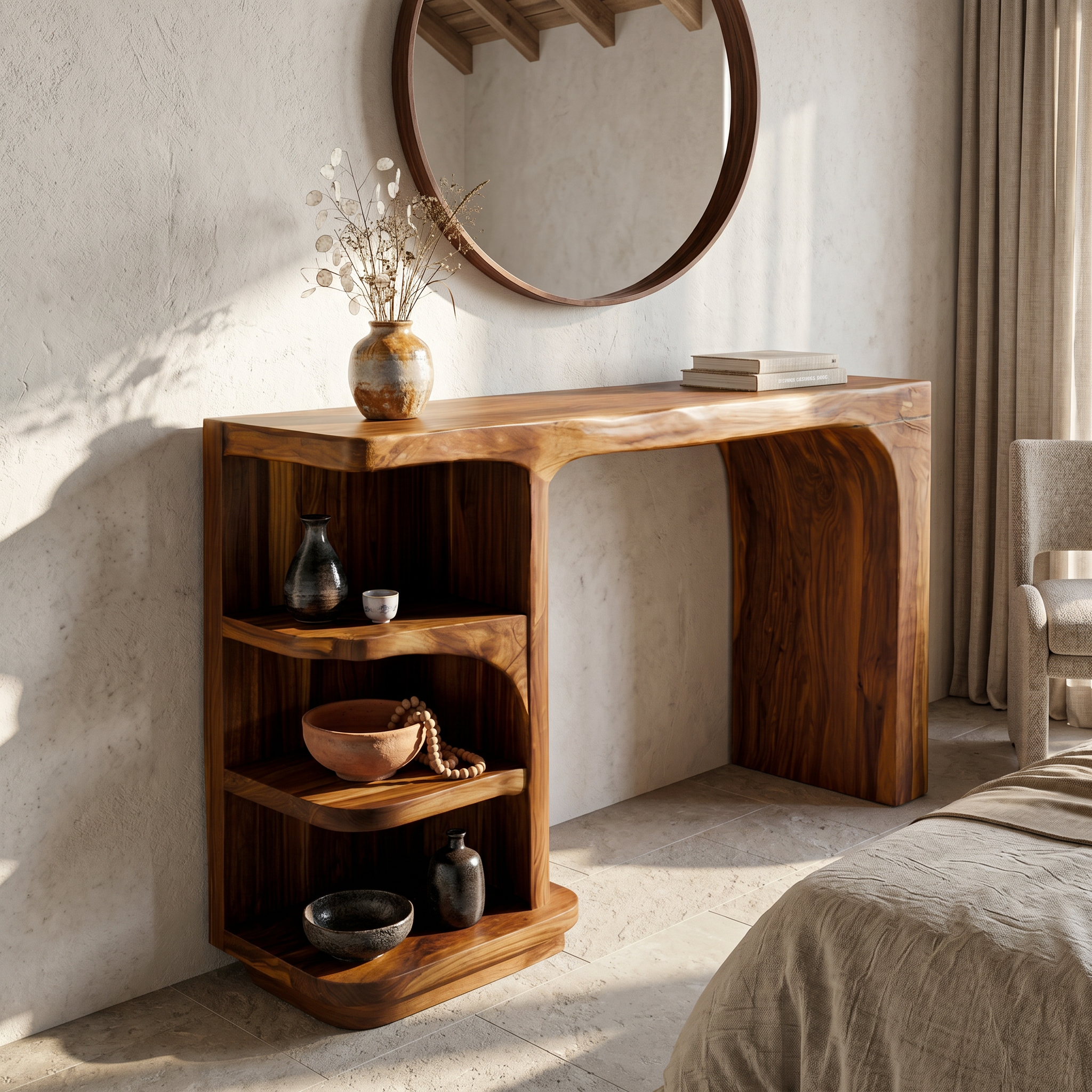 Contemporary Dressing Table With Waterfall Wood Structure For Bedroom