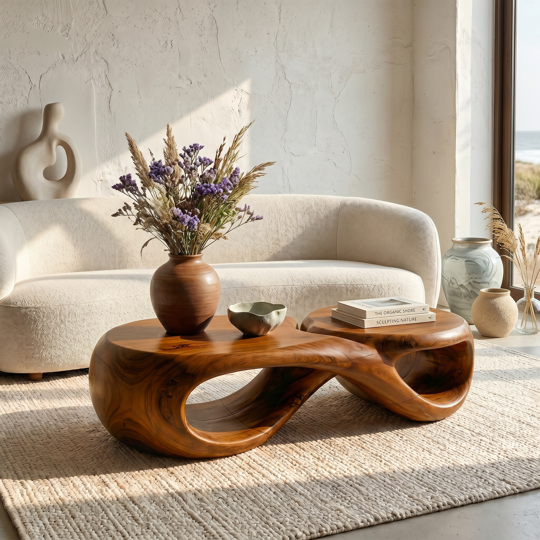 Handcrafted Coffee Table With Sculptural Curved Design For Living Room