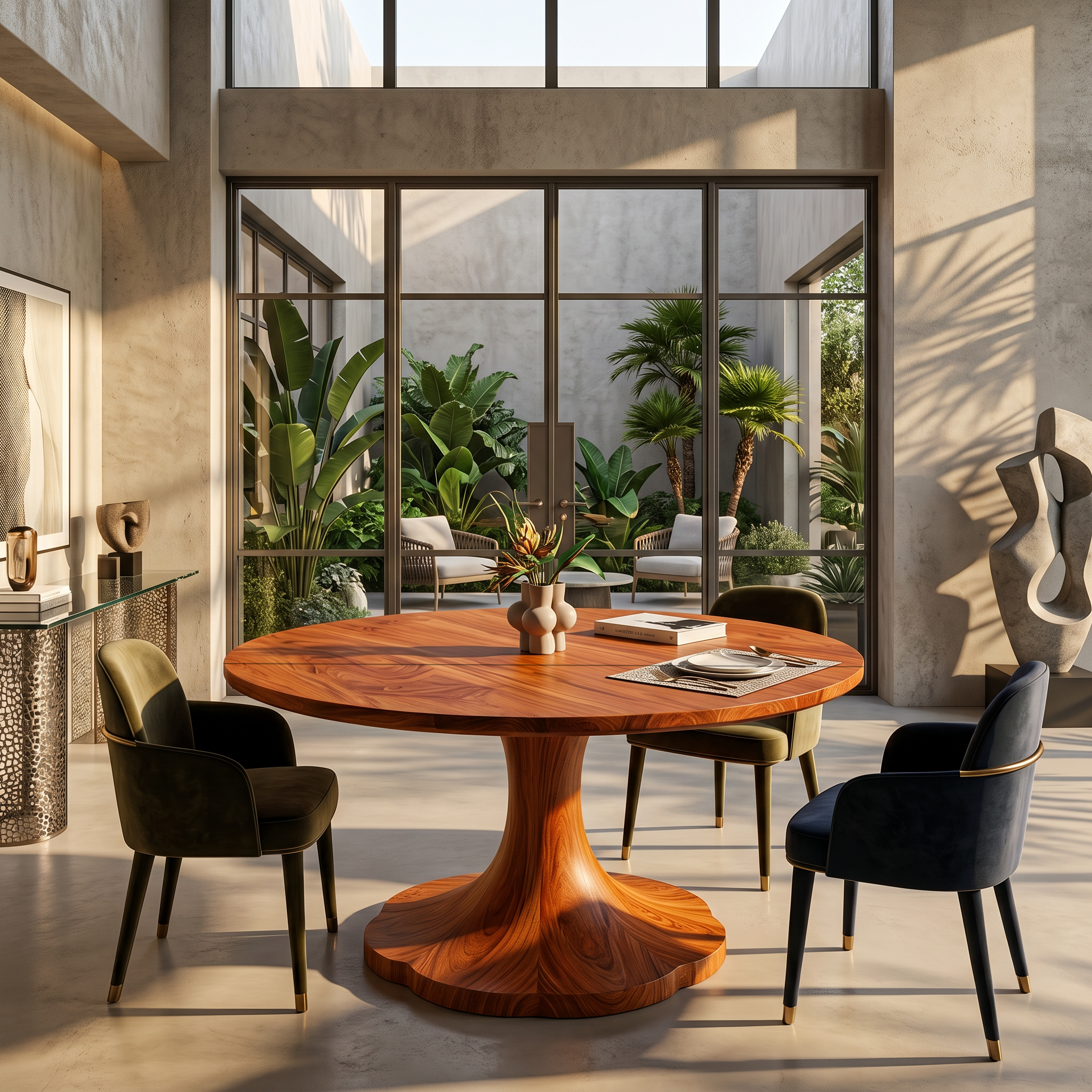 Organic Round Dining Table With Handcrafted Pedestal For Dining Room