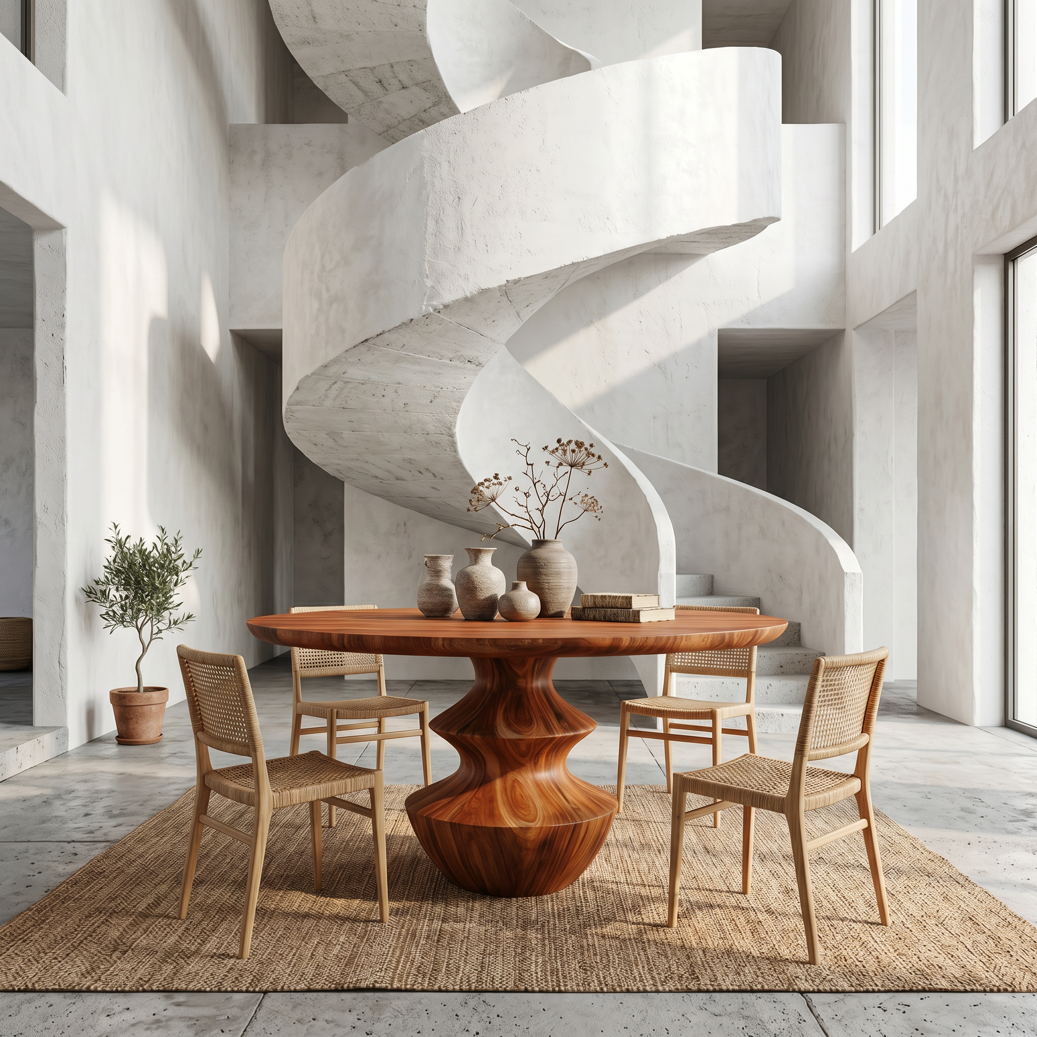 Modern Foyer Table With Sculptural Solid Wood Pedestal Base For Entryway