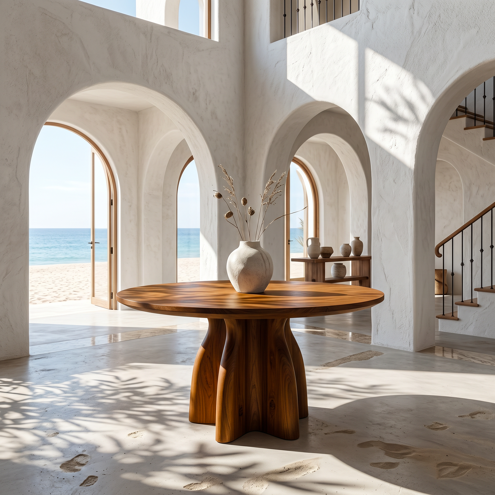 Organic Foyer Table With Sculptural Solid Wood Pedestal Base For Entryway