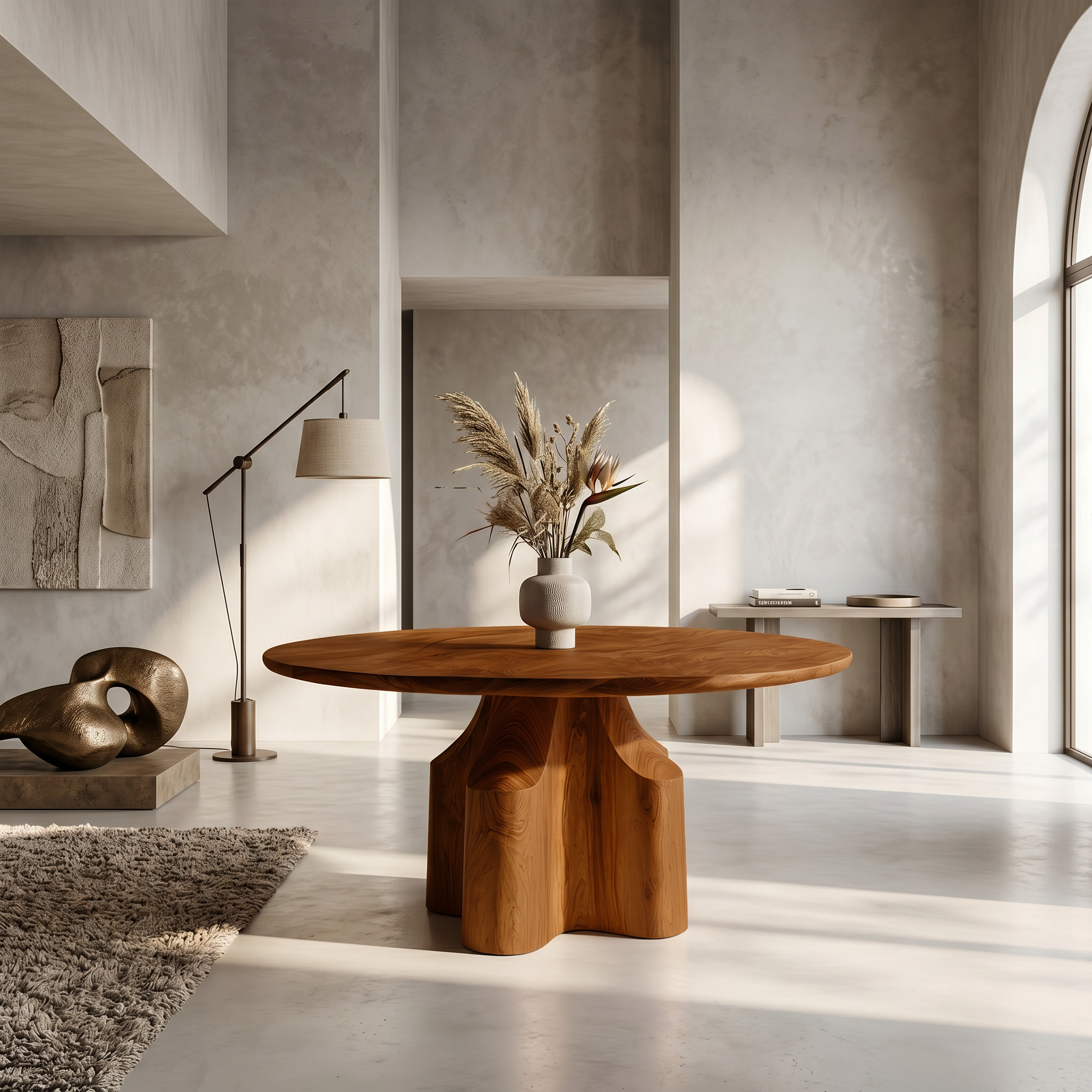 Contemporary Foyer Table With Sculptural Solid Wood Pedestal Base For Entryway And Hallway