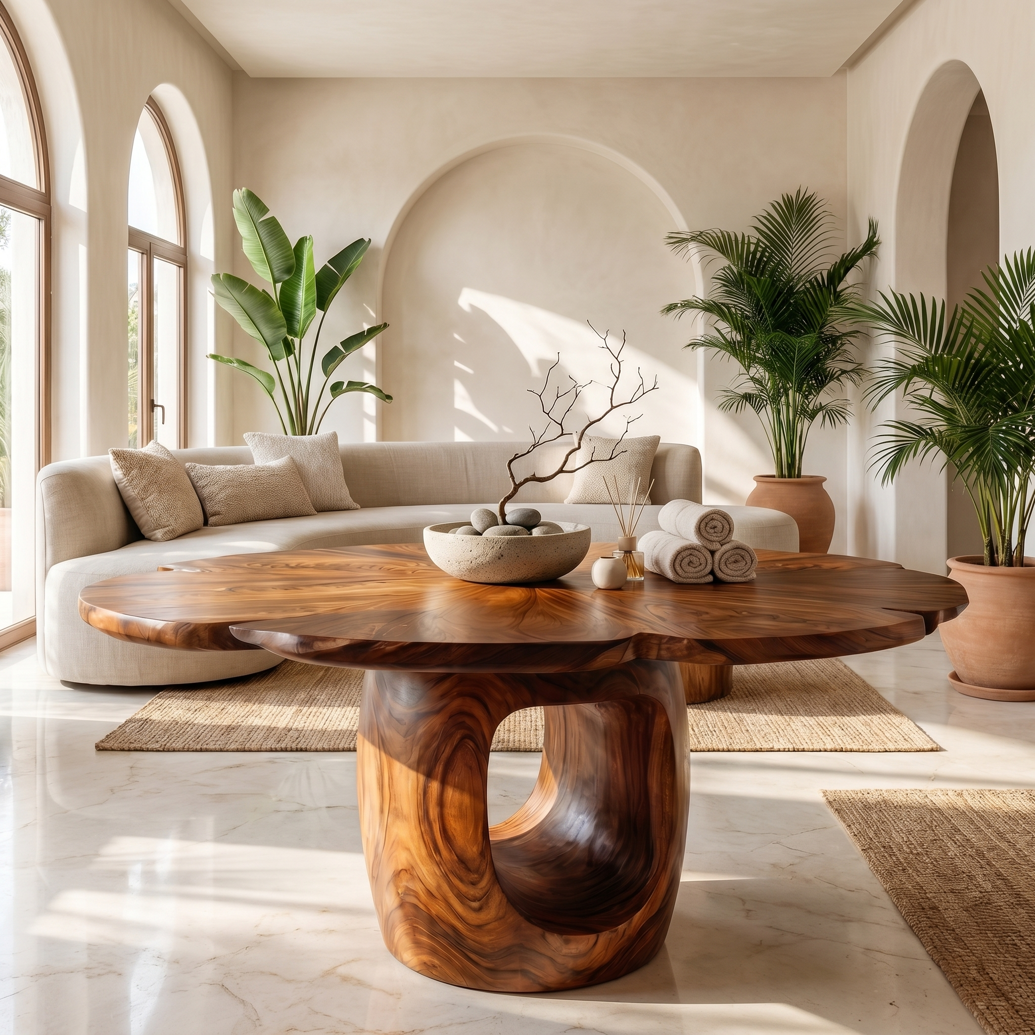Organic Foyer Table With Sculptural Open Pedestal Base For Hallway