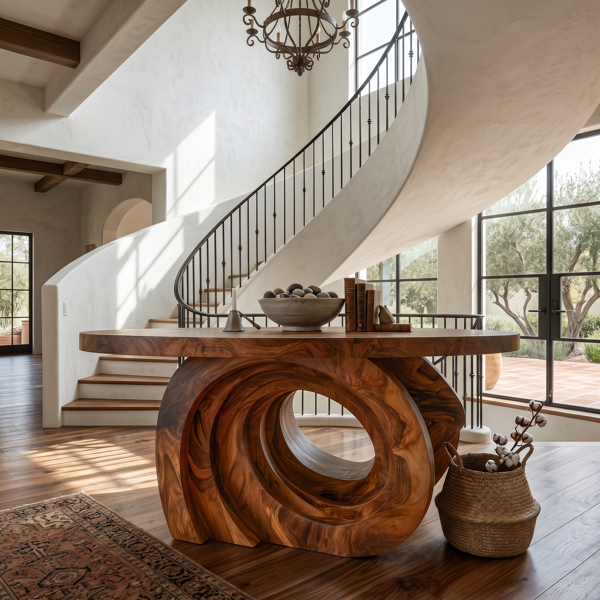Organic Foyer Table With Pedestal Base For Entryway And Hallway