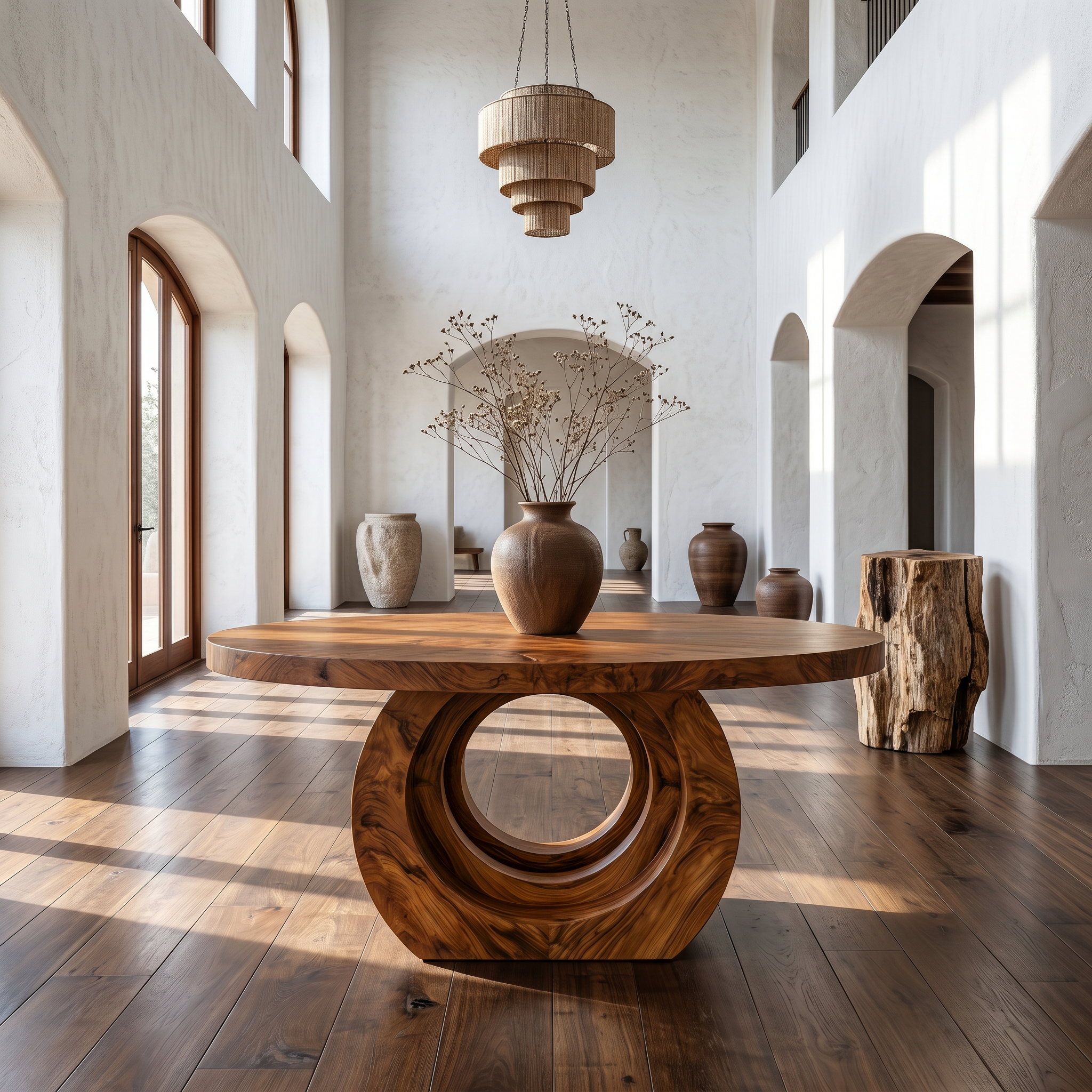 Contemporary Round Foyer Table With Sculptural Open Ring Base For Entryway And Hallway