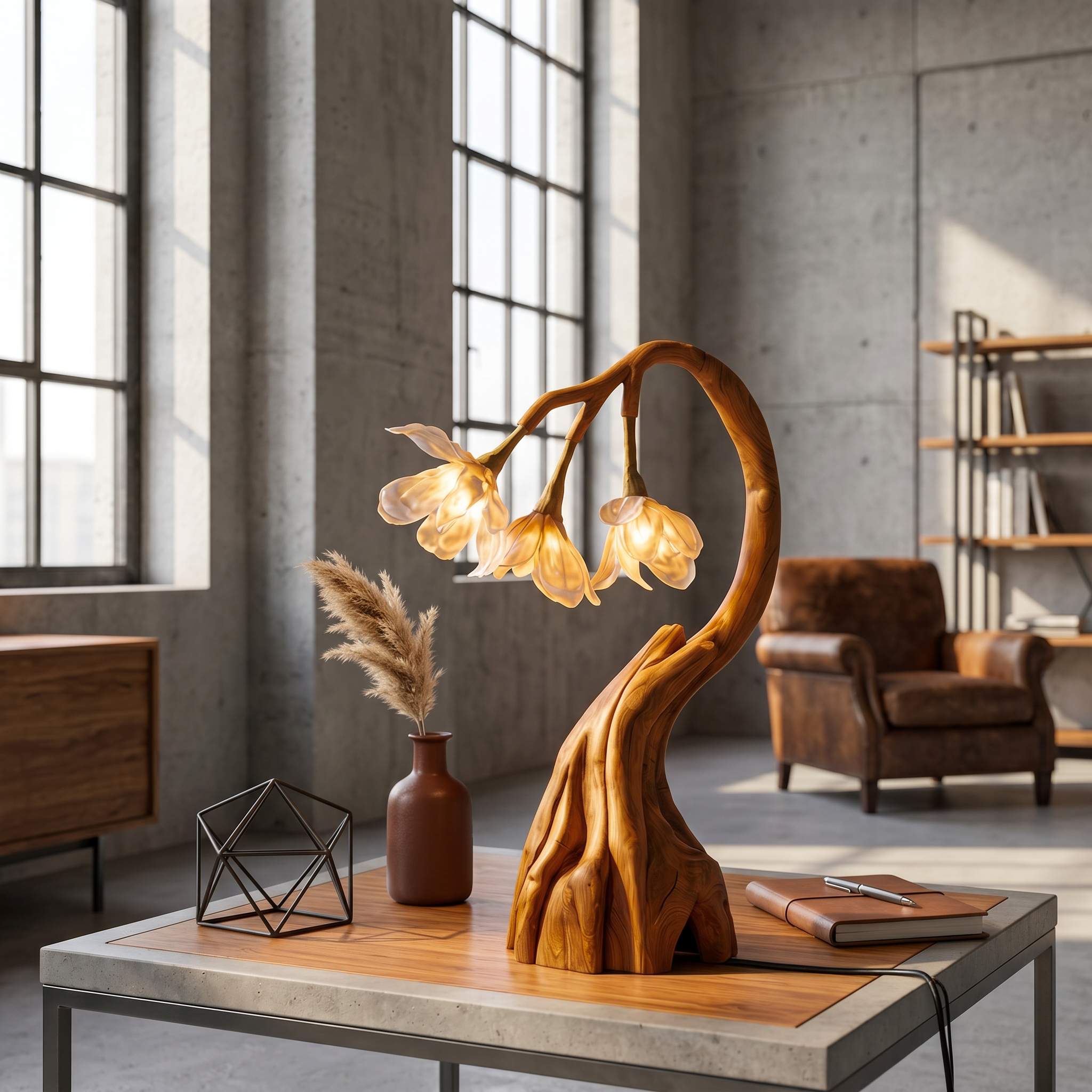 Rustic Tree Branch Table Lamp With Sculptural Wood Base For Living Room And Bedroom