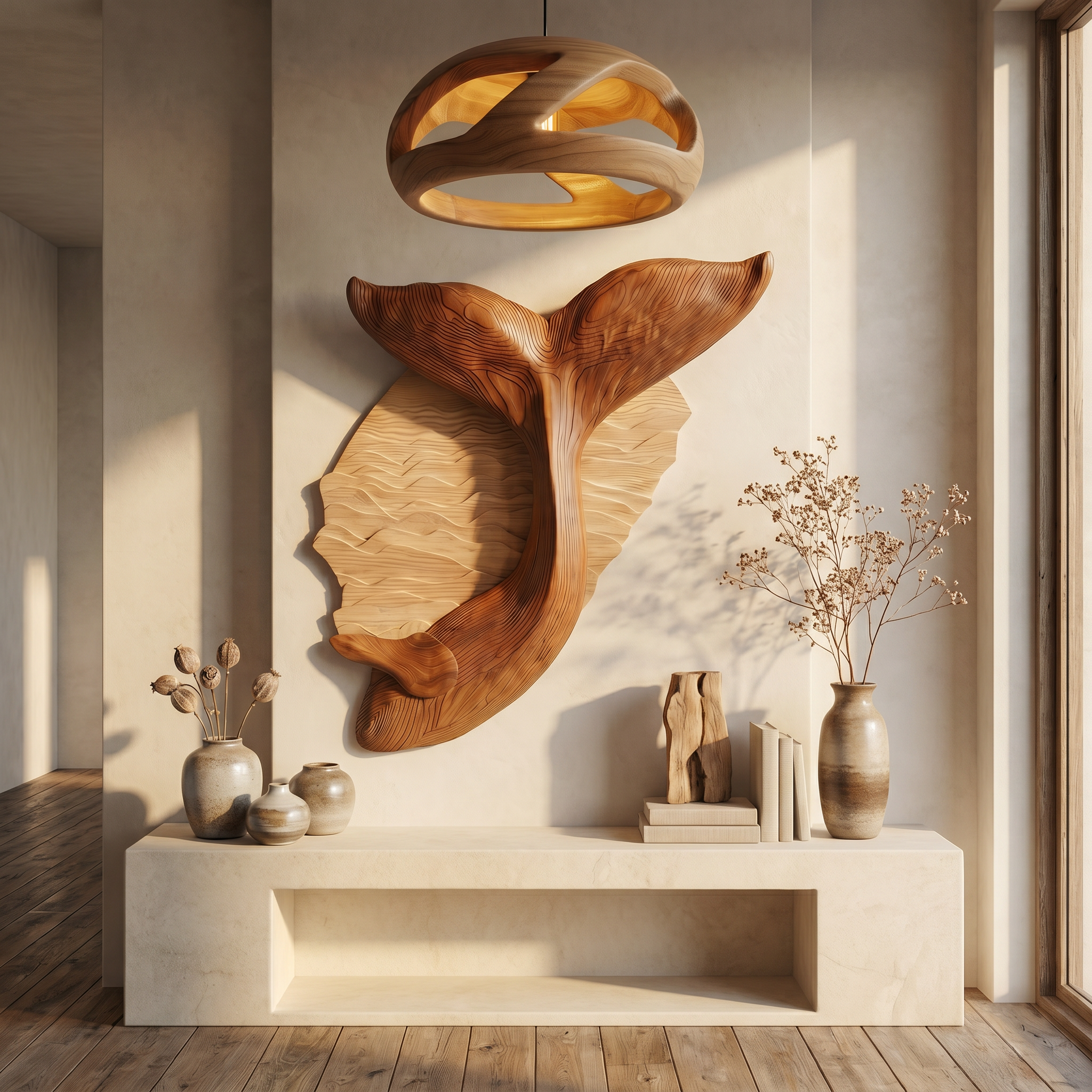 Organic Whale Tail Wooden Wall Art For Bedroom And Living Room