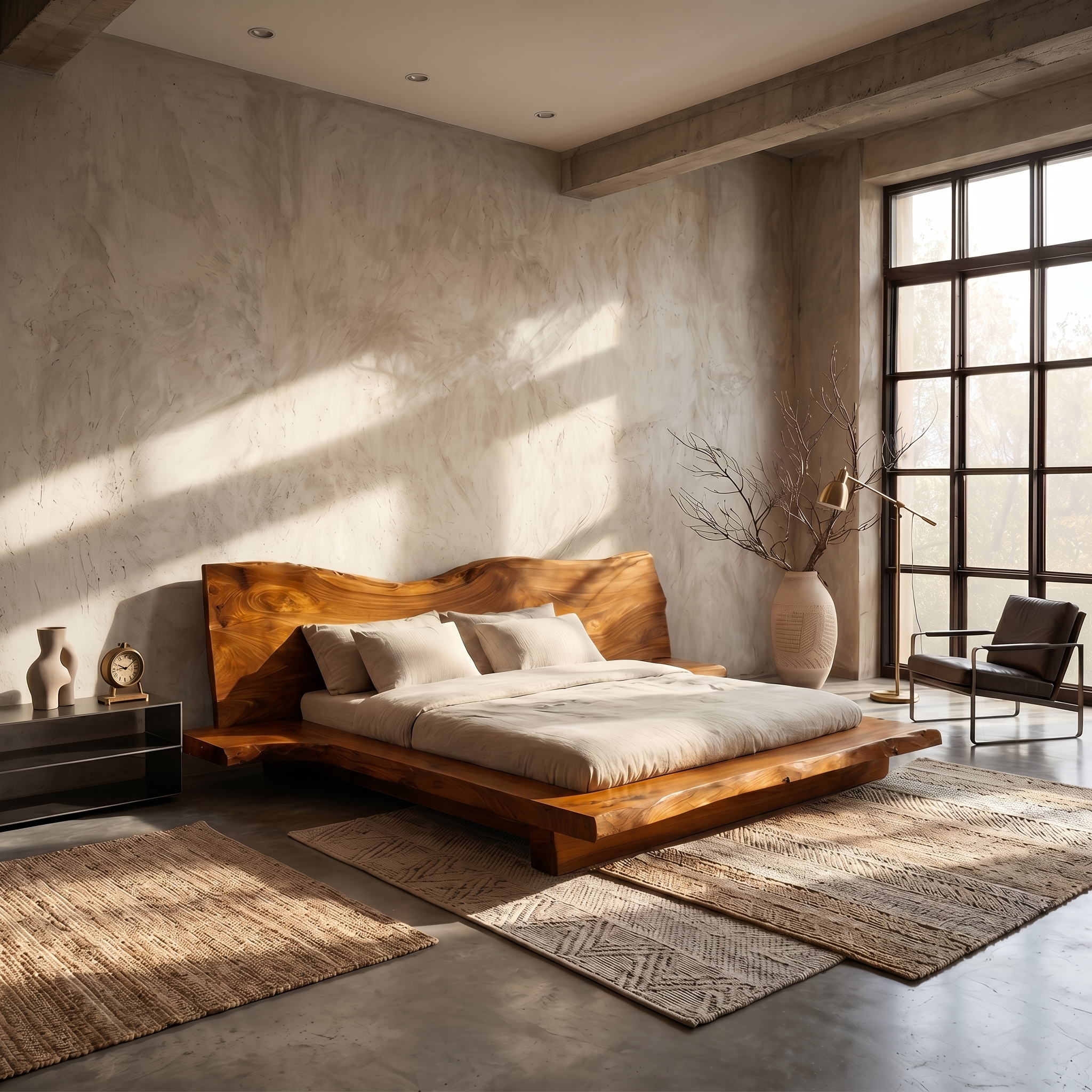 Contemporary Platform Bed Frame With Solid Wood Headboard For Bedroom
