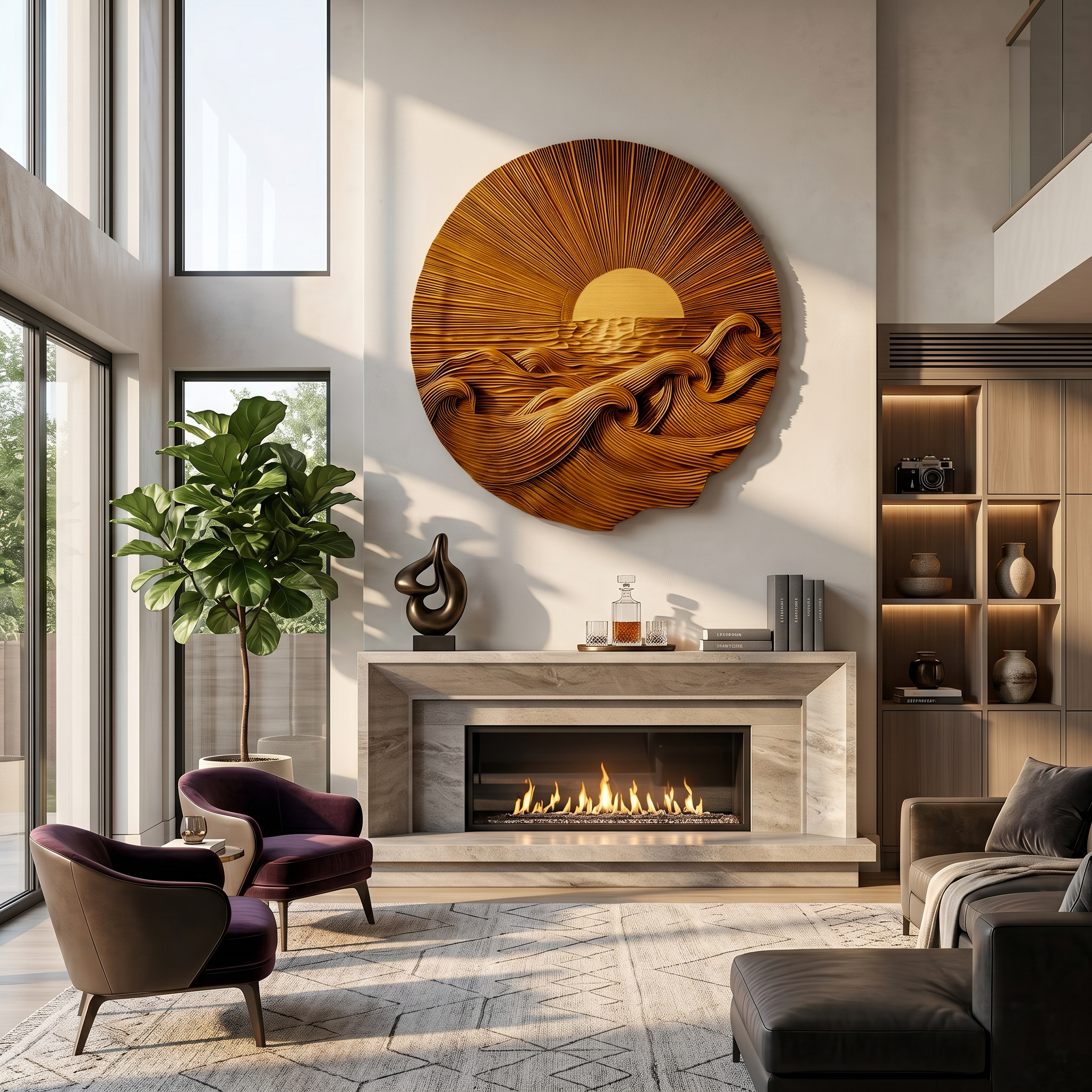 Organic Sunrise Wooden Wall Art For Living Room And Entryway