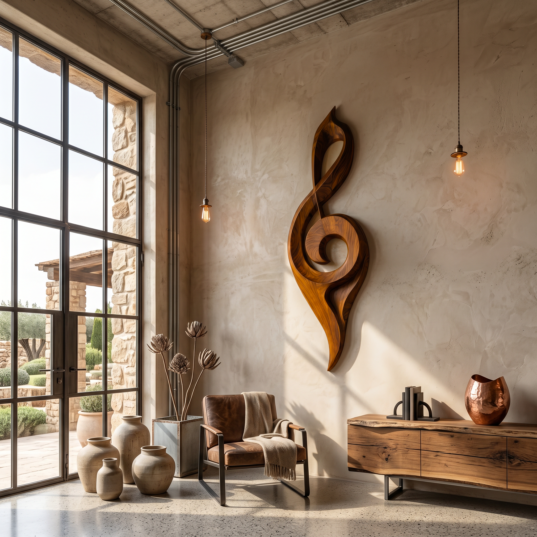 Contemporary Treble Clef Wall Sculpture With Organic Curves For Living Room
