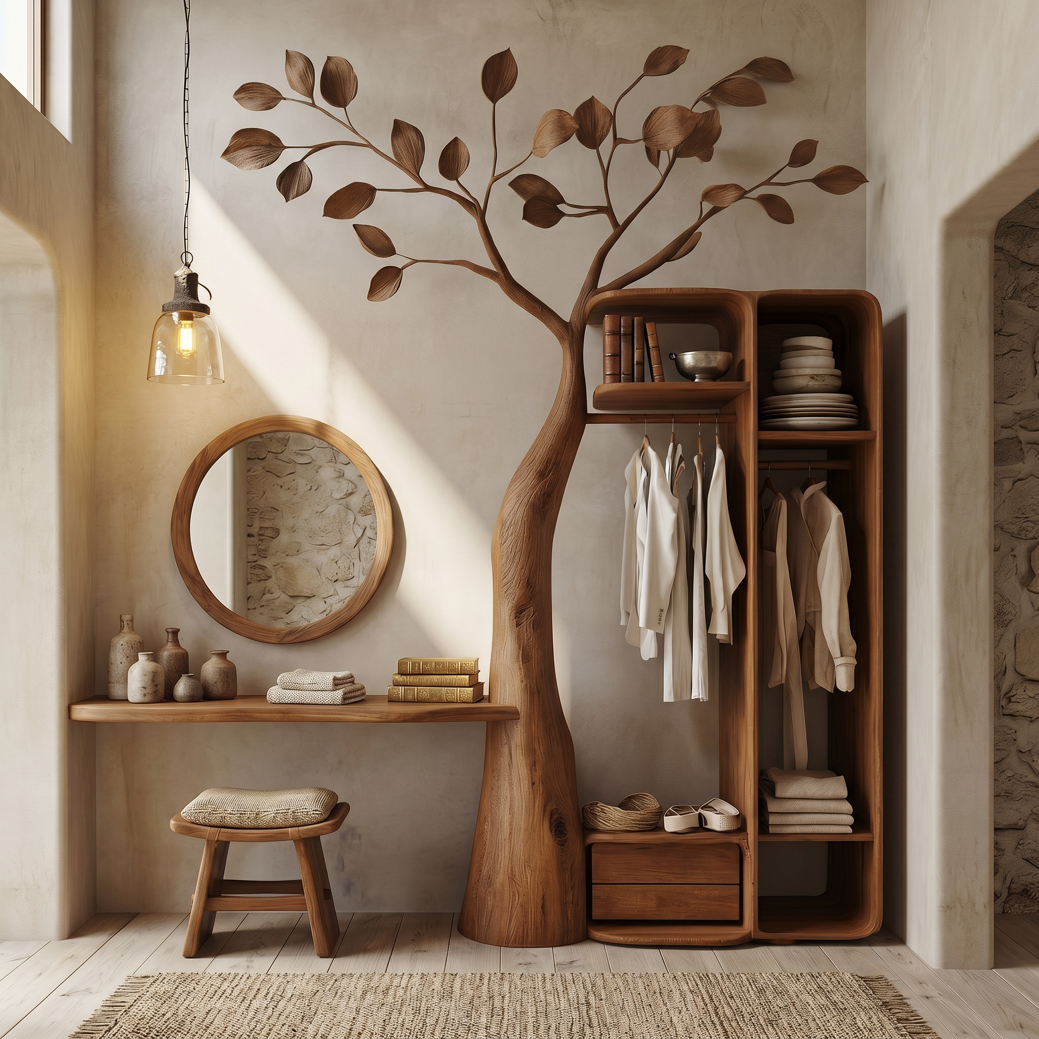 Rustic Tree Coat Rack Wall Mount Vanity Bedroom And Dressing Room