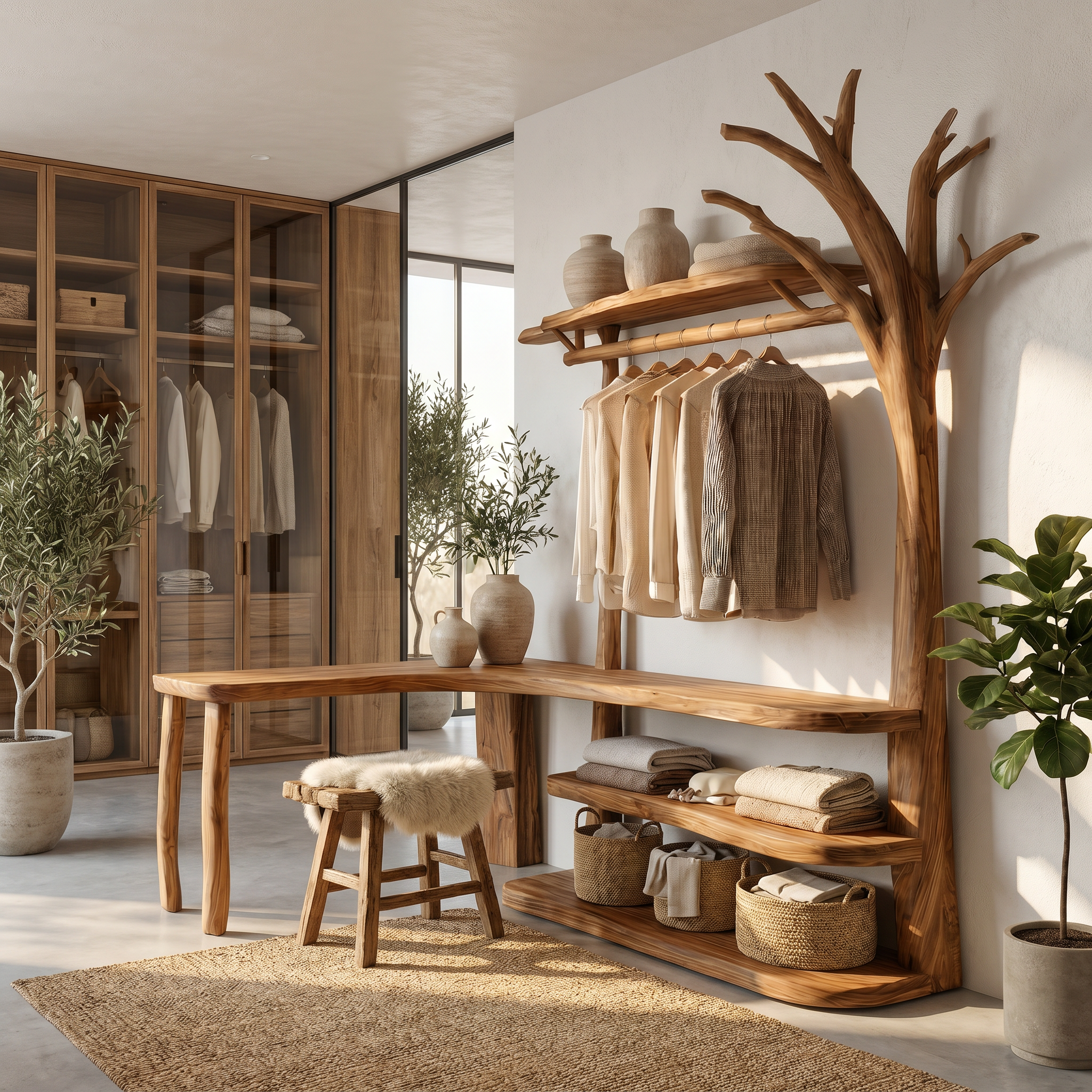 Natural Tree Coat Rack Corner Makeup Vanity Bedroom And Dressing Room