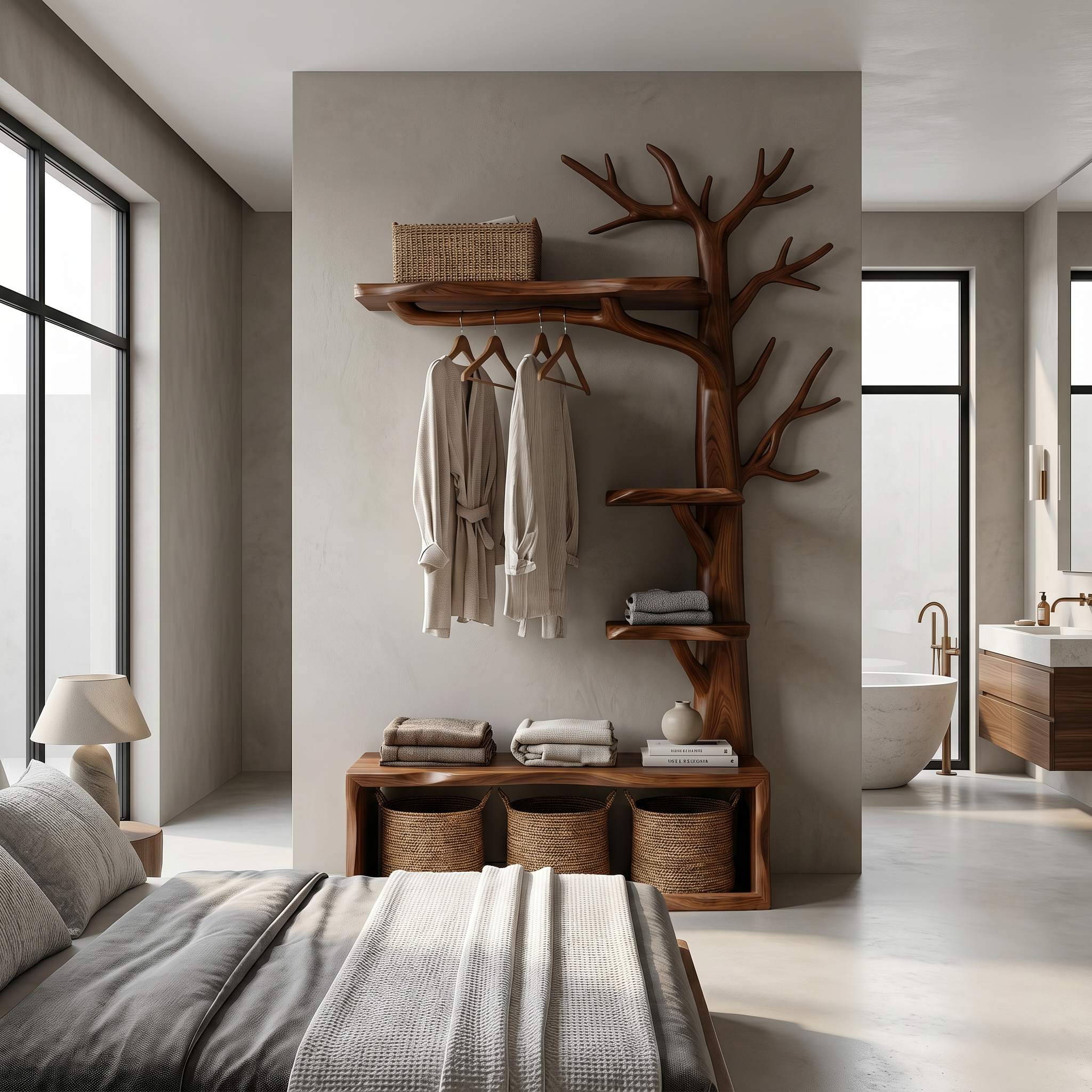 Natural Tree Coat Rack Bench Entryway And Hallway