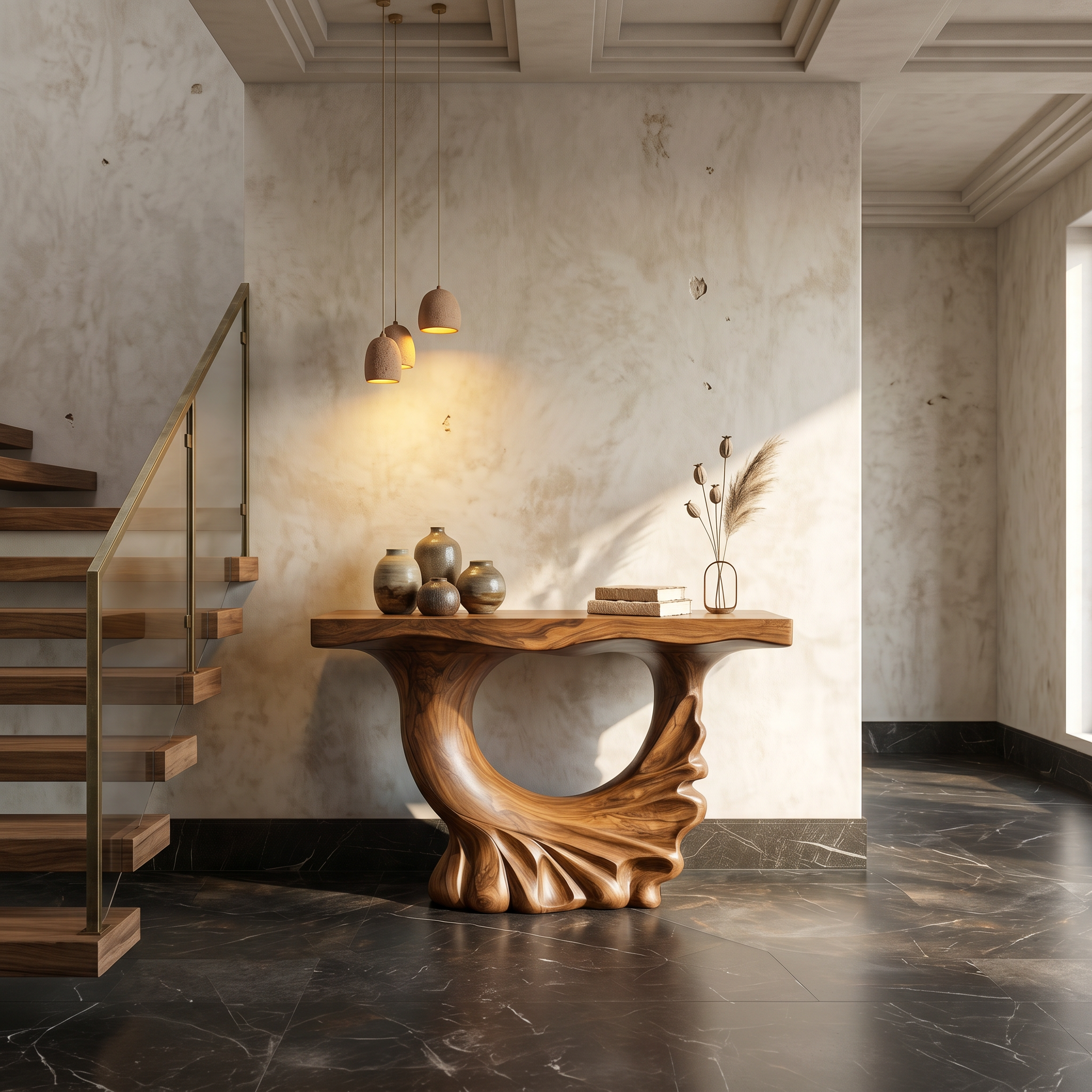 Modern Console Table With Ring Form Pedestal Base For Living Room
