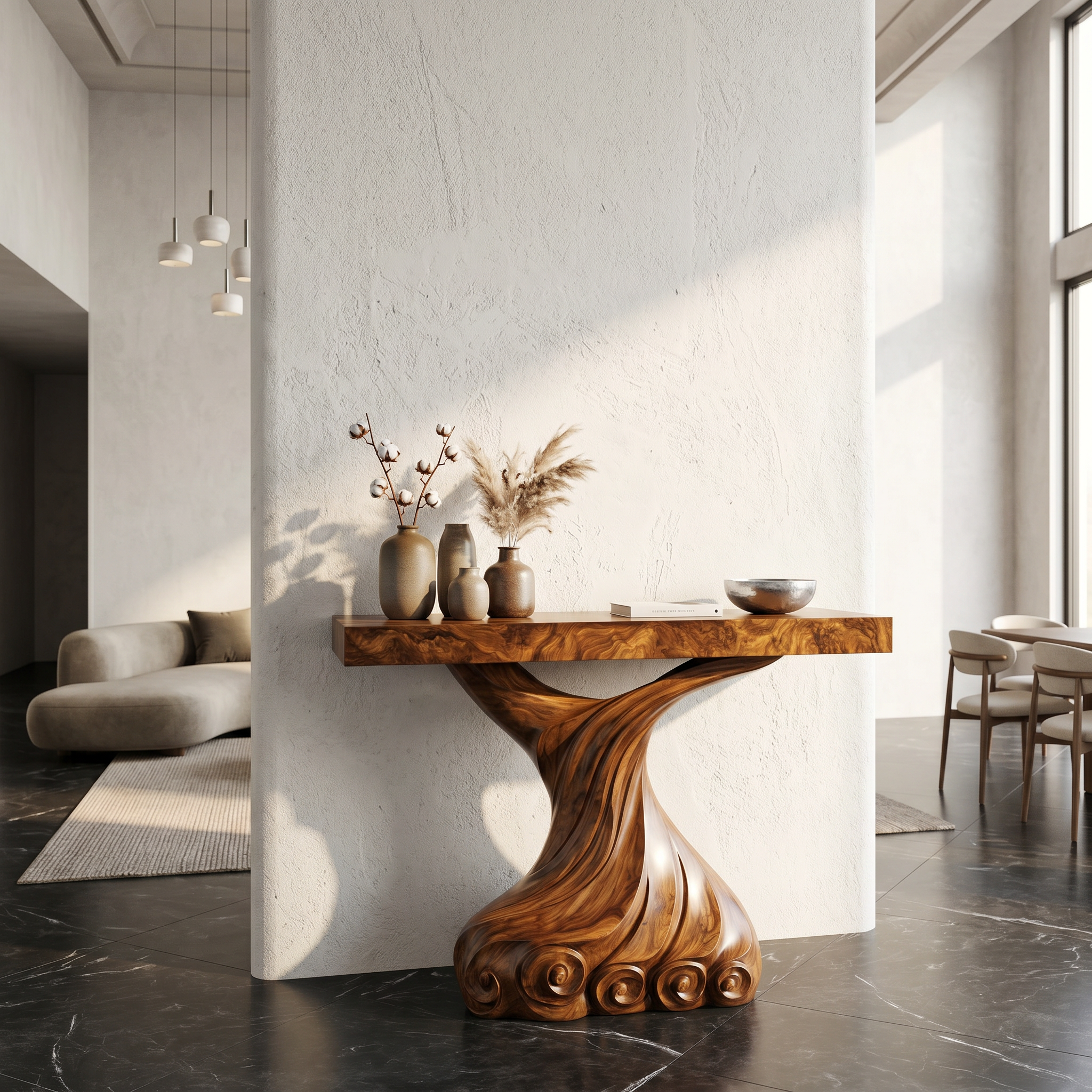 Contemporary Console Table With Carved Twist Form For Hallway