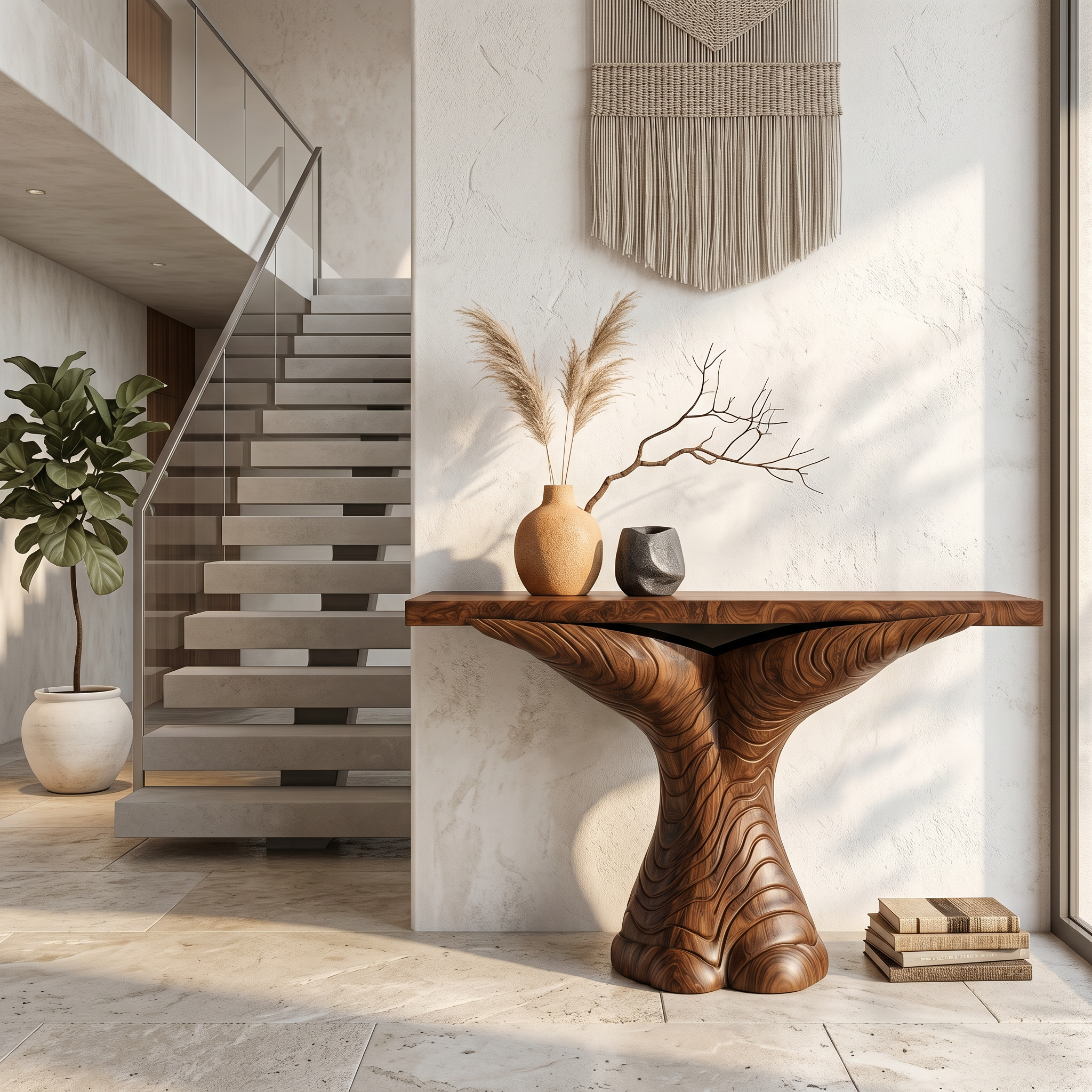 Organic Console Table With Sculptural Ribbon Form For Entryway
